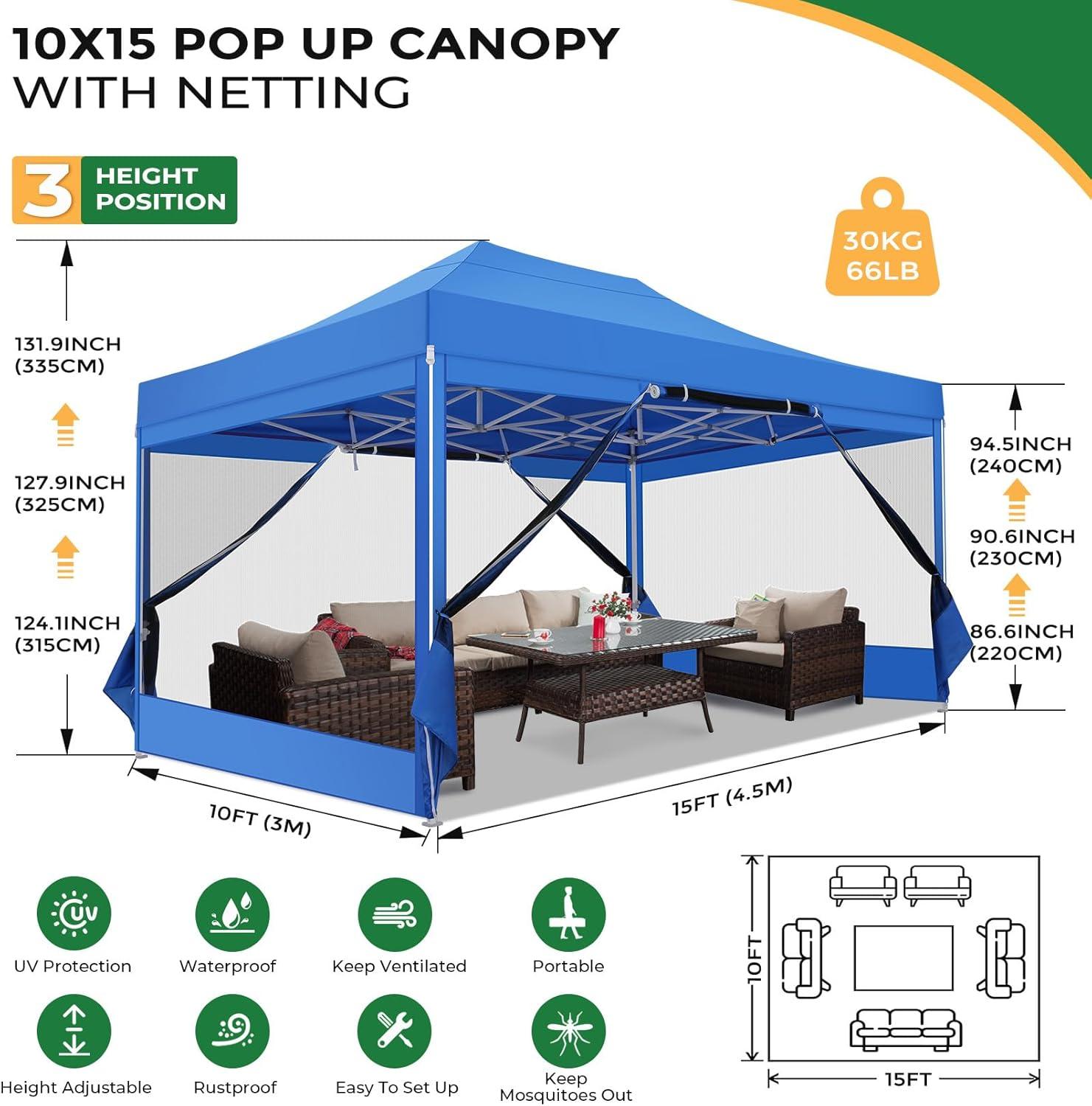 image:imageCOBIZI 10x20 Heavy Duty Pop Up Canopy Tent with 6 Sidewalls Easy Set Up Outdoor Waterproof Screen Commercial Party Tent with Mosquito Netting for Parties Backyard Patio Roller Bag GrayBlue