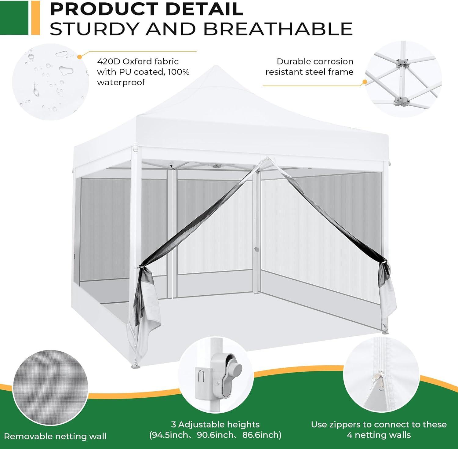 image:imageCOBIZI 10x20 Heavy Duty Pop Up Canopy Tent with 6 Sidewalls Easy Set Up Outdoor Waterproof Screen Commercial Party Tent with Mosquito Netting for Parties Backyard Patio Roller Bag GrayWhite