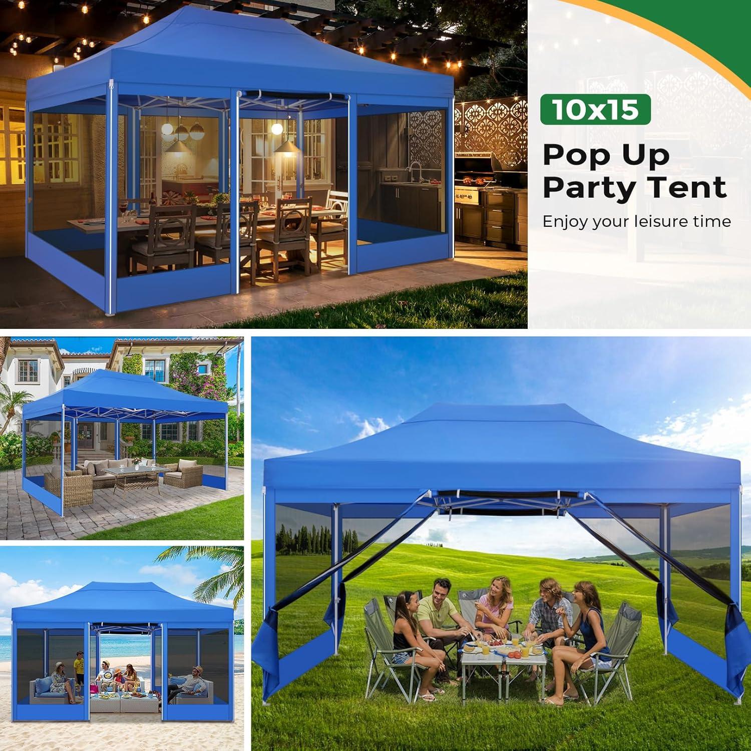 image:imageCOBIZI 10x20 Heavy Duty Pop Up Canopy Tent with 6 Sidewalls Easy Set Up Outdoor Waterproof Screen Commercial Party Tent with Mosquito Netting for Parties Backyard Patio Roller Bag GrayBlue
