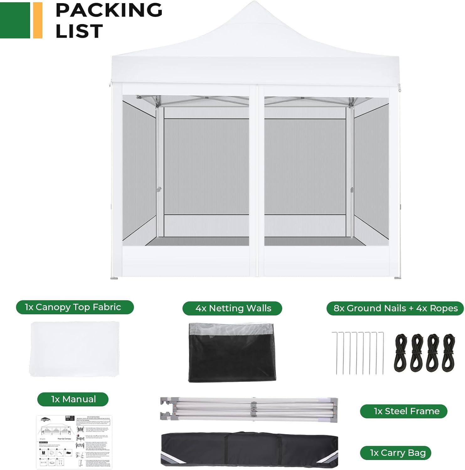 image:imageCOBIZI 10x20 Heavy Duty Pop Up Canopy Tent with 6 Sidewalls Easy Set Up Outdoor Waterproof Screen Commercial Party Tent with Mosquito Netting for Parties Backyard Patio Roller Bag GrayWhite