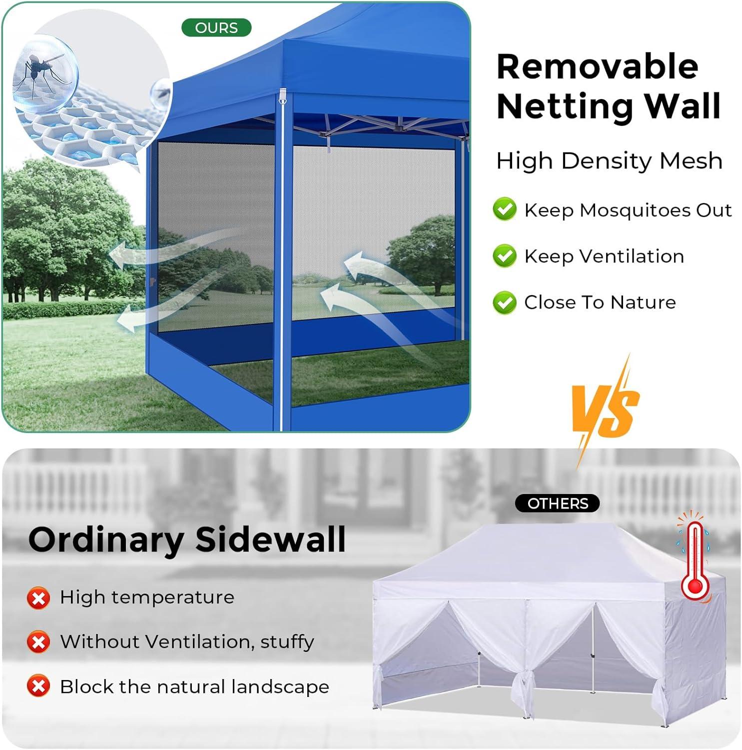image:imageCOBIZI 10x20 Heavy Duty Pop Up Canopy Tent with 6 Sidewalls Easy Set Up Outdoor Waterproof Screen Commercial Party Tent with Mosquito Netting for Parties Backyard Patio Roller Bag GrayDark Blue