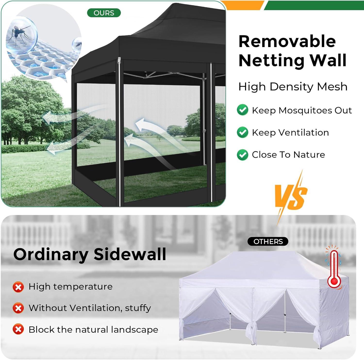 image:imageCOBIZI 10x20 Heavy Duty Pop Up Canopy Tent with 6 Sidewalls Easy Set Up Outdoor Waterproof Screen Commercial Party Tent with Mosquito Netting for Parties Backyard Patio Roller Bag GrayBlack