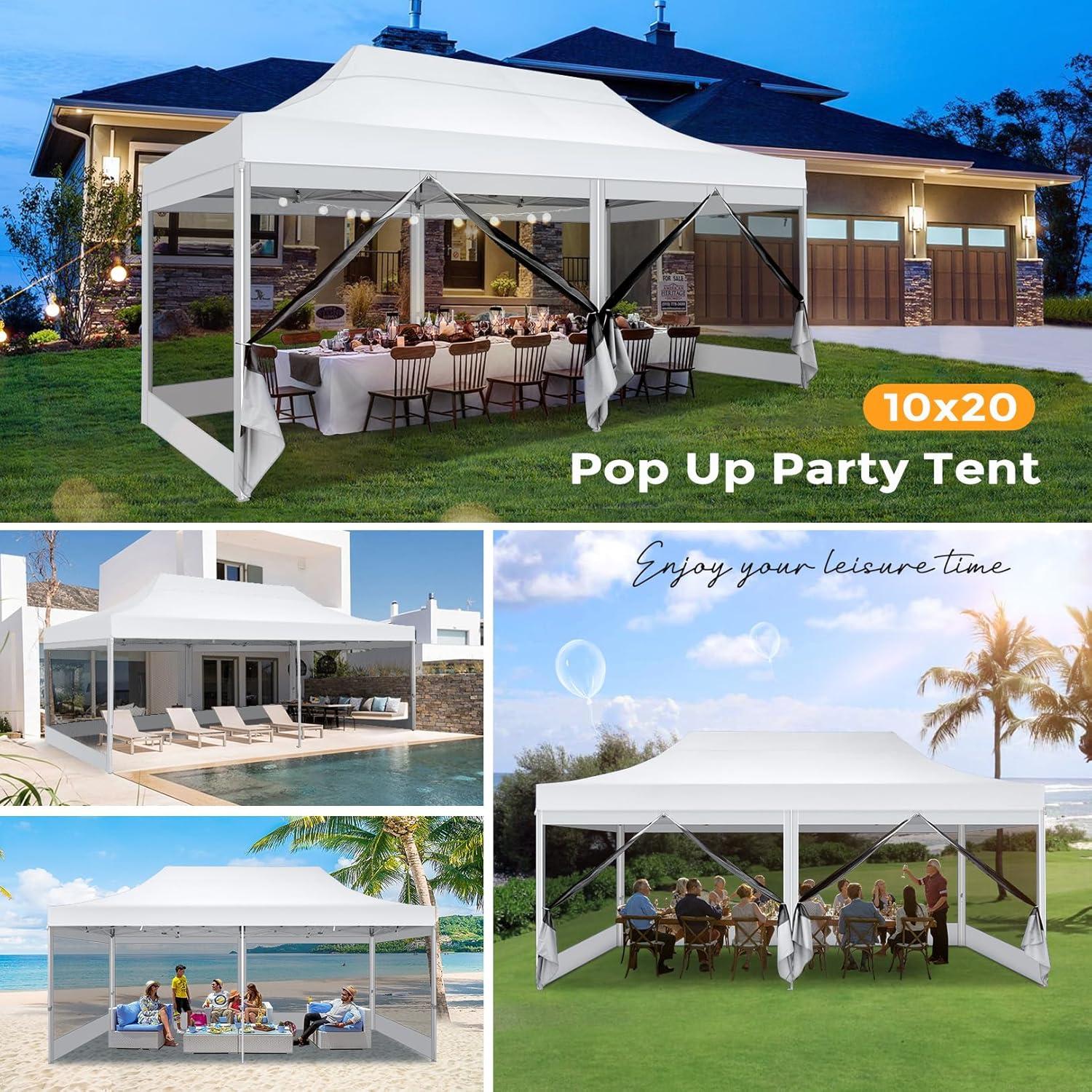 image:imageCOBIZI 10x20 Heavy Duty Pop Up Canopy Tent with 6 Sidewalls Easy Set Up Outdoor Waterproof Screen Commercial Party Tent with Mosquito Netting for Parties Backyard Patio Roller Bag GrayWhite