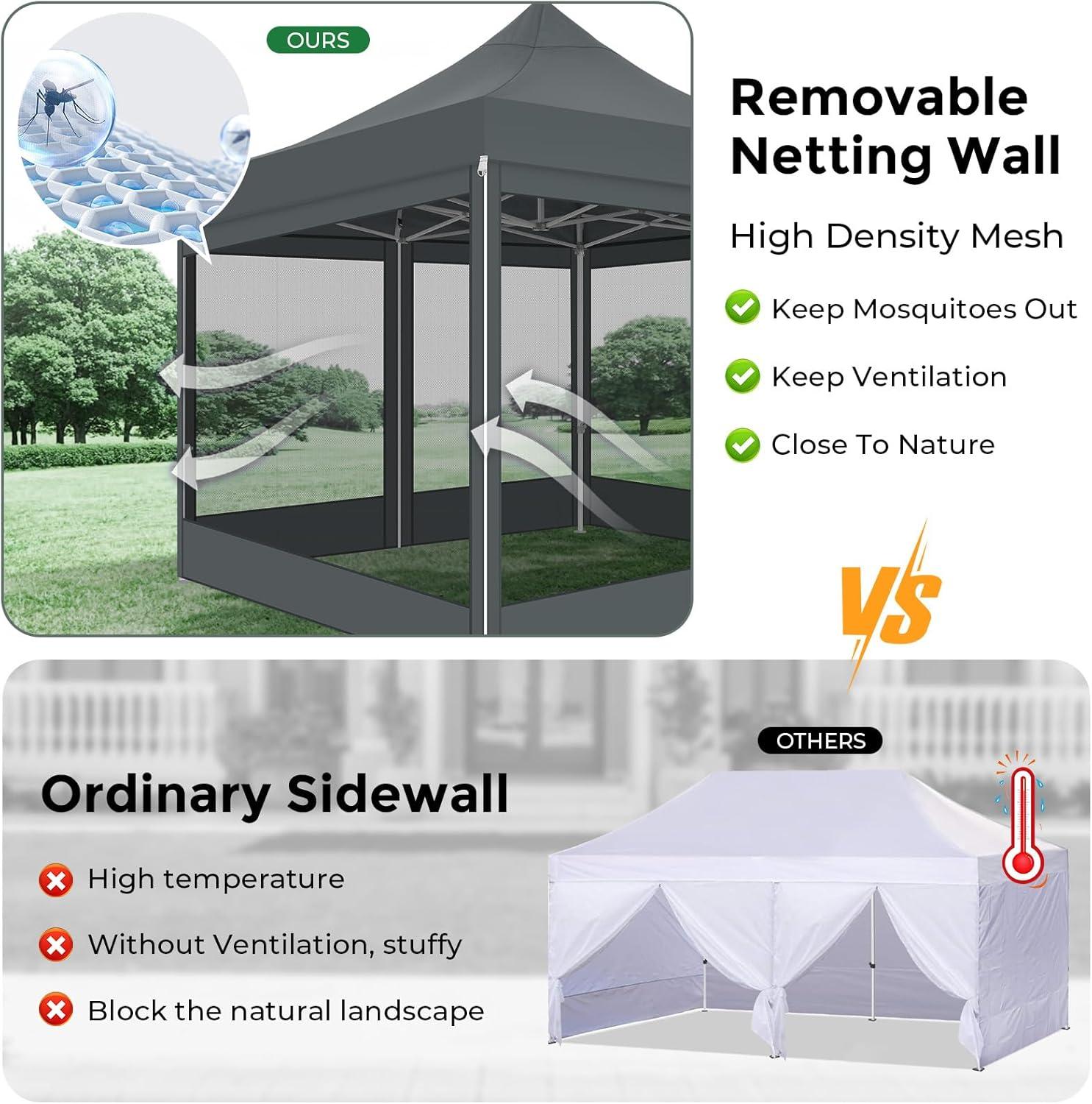 image:imageCOBIZI 10x20 Heavy Duty Pop Up Canopy Tent with 6 Sidewalls Easy Set Up Outdoor Waterproof Screen Commercial Party Tent with Mosquito Netting for Parties Backyard Patio Roller Bag GrayGray