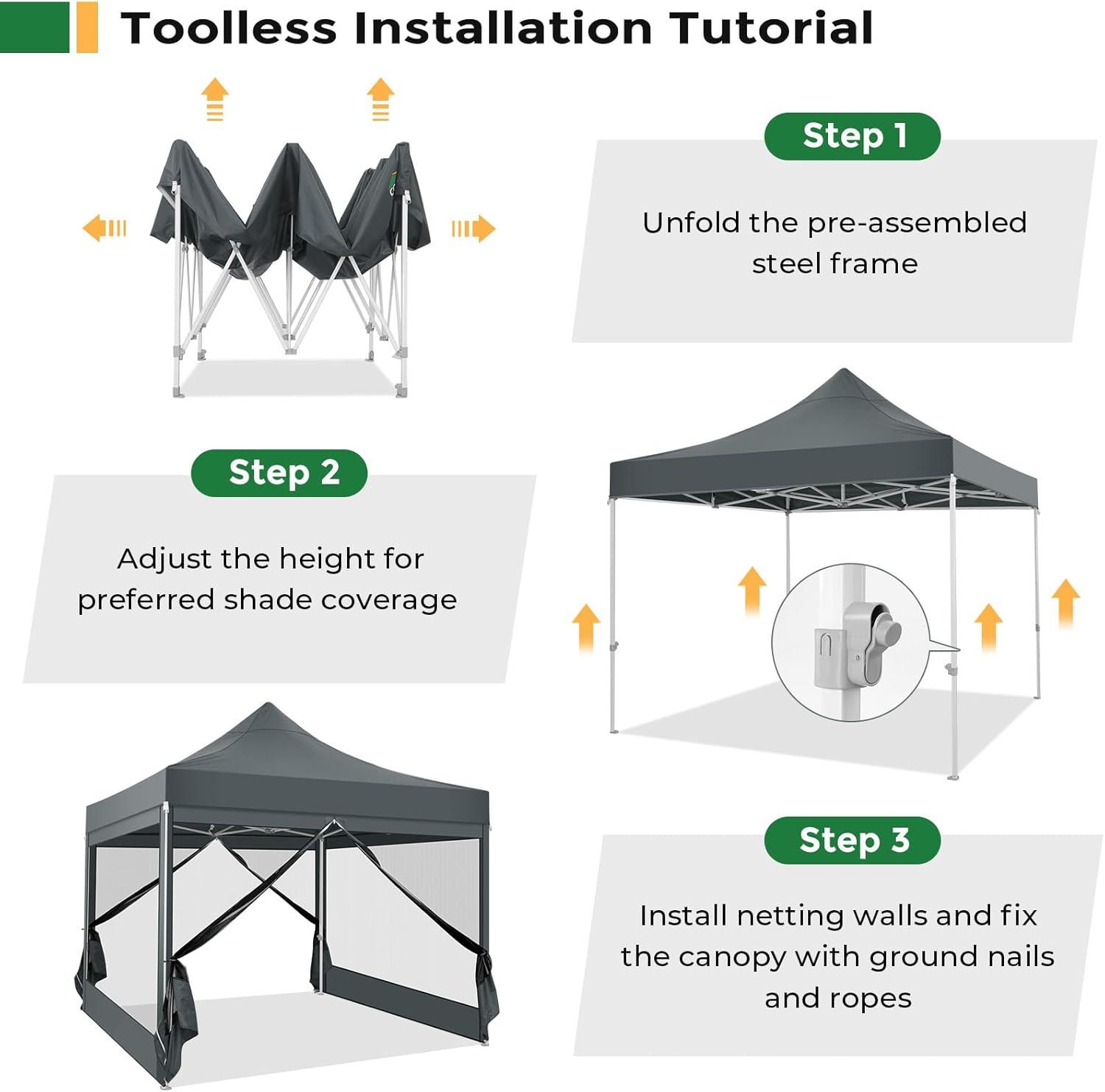 image:imageCOBIZI 10x20 Heavy Duty Pop Up Canopy Tent with 6 Sidewalls Easy Set Up Outdoor Waterproof Screen Commercial Party Tent with Mosquito Netting for Parties Backyard Patio Roller Bag GrayGray