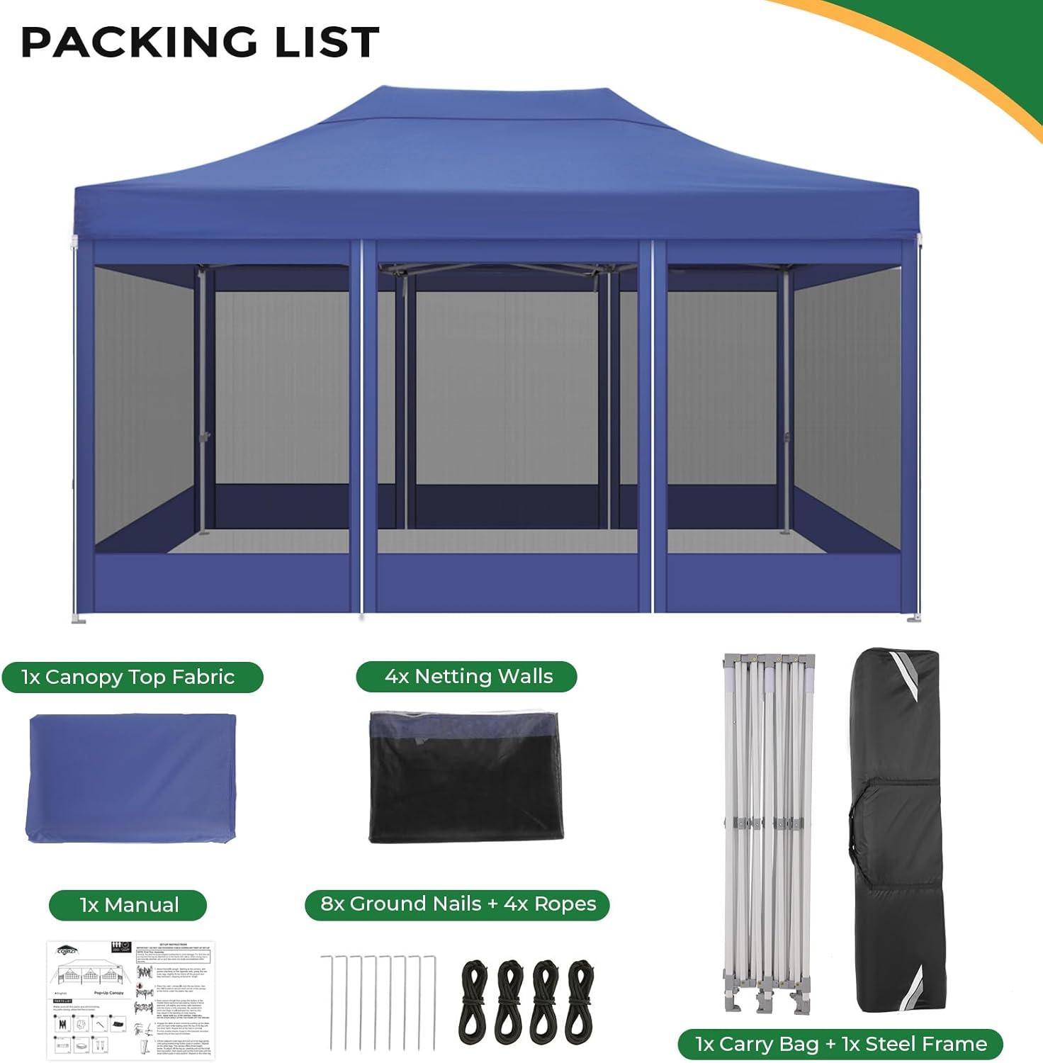 image:imageCOBIZI 10x20 Heavy Duty Pop Up Canopy Tent with 6 Sidewalls Easy Set Up Outdoor Waterproof Screen Commercial Party Tent with Mosquito Netting for Parties Backyard Patio Roller Bag GrayDark Blue