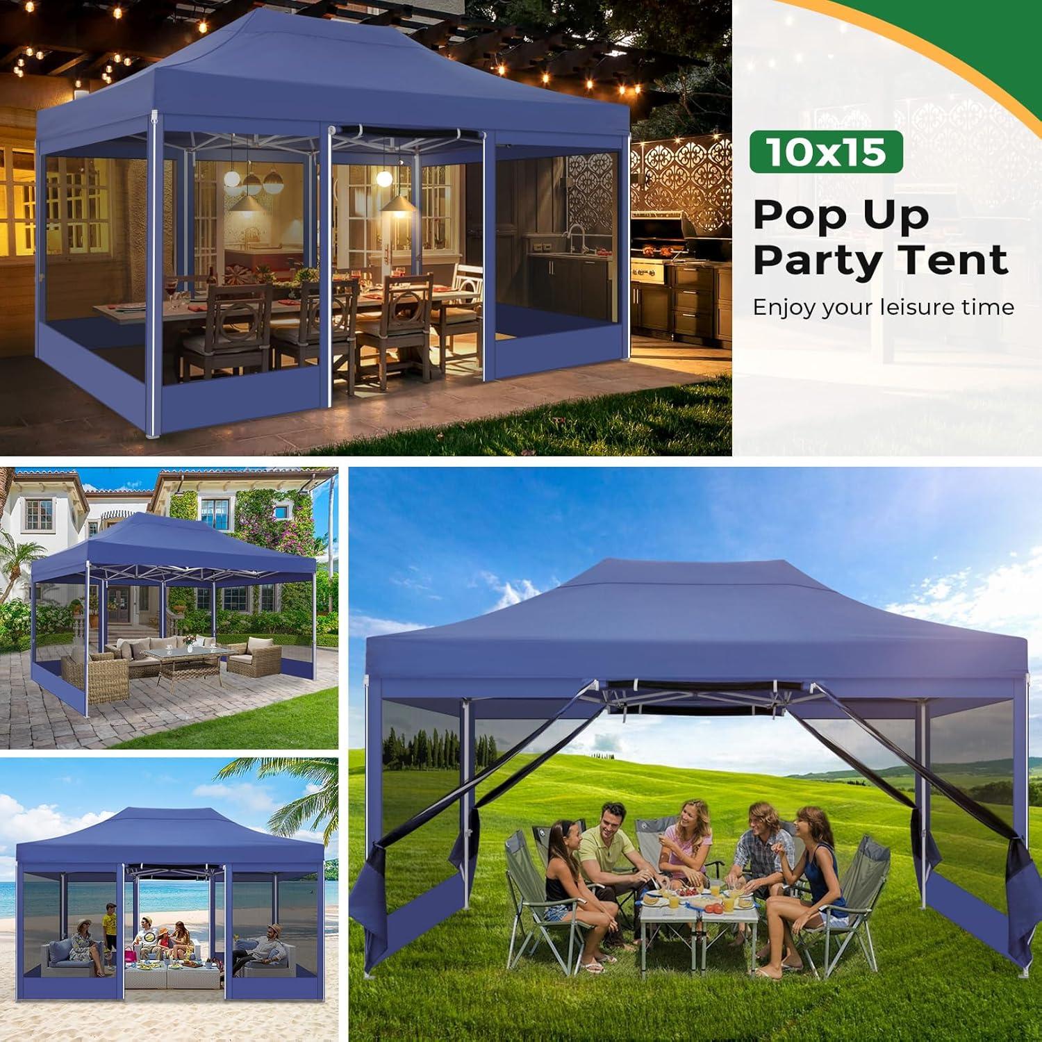 image:imageCOBIZI 10x20 Heavy Duty Pop Up Canopy Tent with 6 Sidewalls Easy Set Up Outdoor Waterproof Screen Commercial Party Tent with Mosquito Netting for Parties Backyard Patio Roller Bag GrayDark Blue