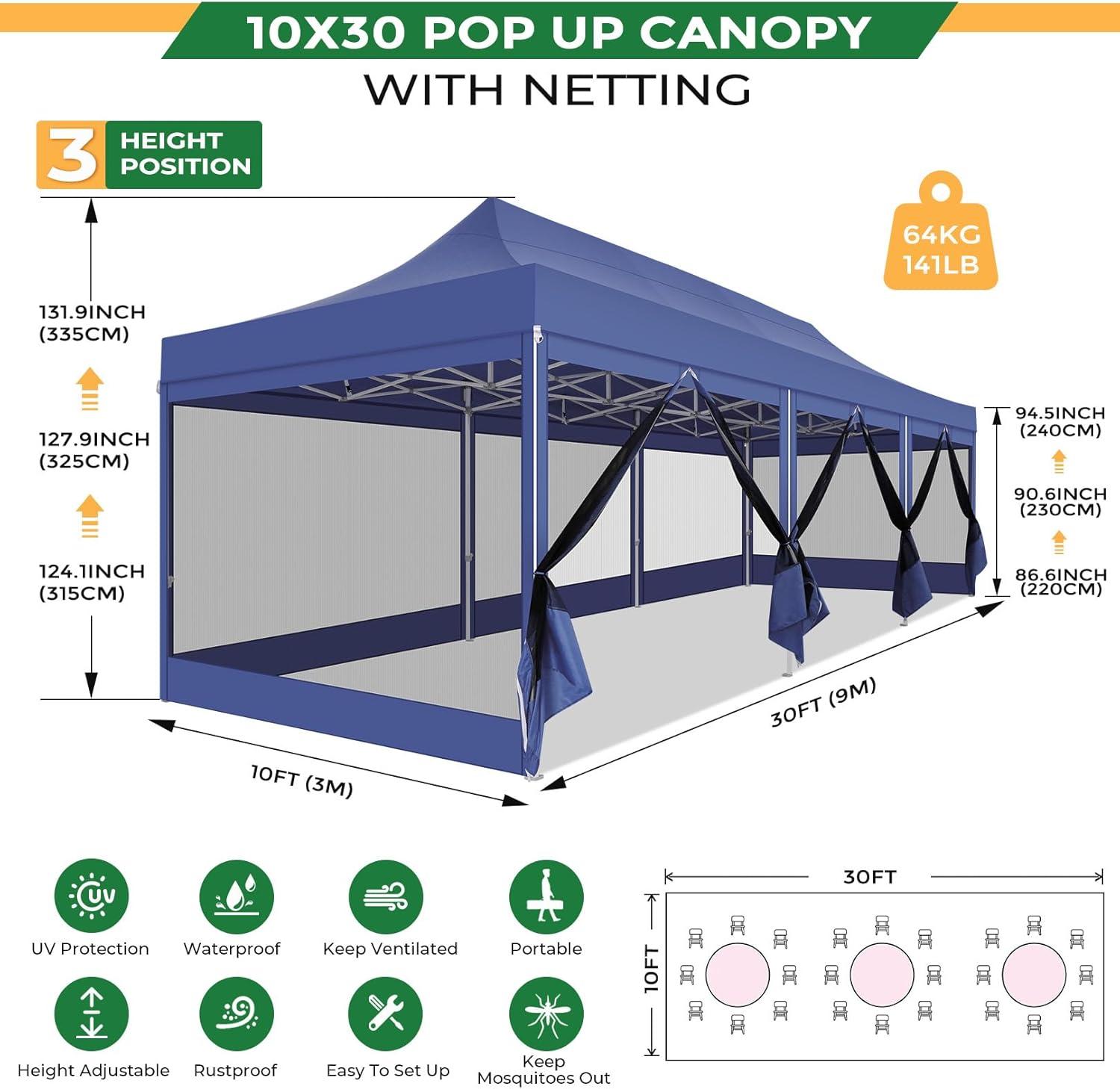 image:imageCOBIZI 10x20 Heavy Duty Pop Up Canopy Tent with 6 Sidewalls Easy Set Up Outdoor Waterproof Screen Commercial Party Tent with Mosquito Netting for Parties Backyard Patio Roller Bag GrayDark Blue
