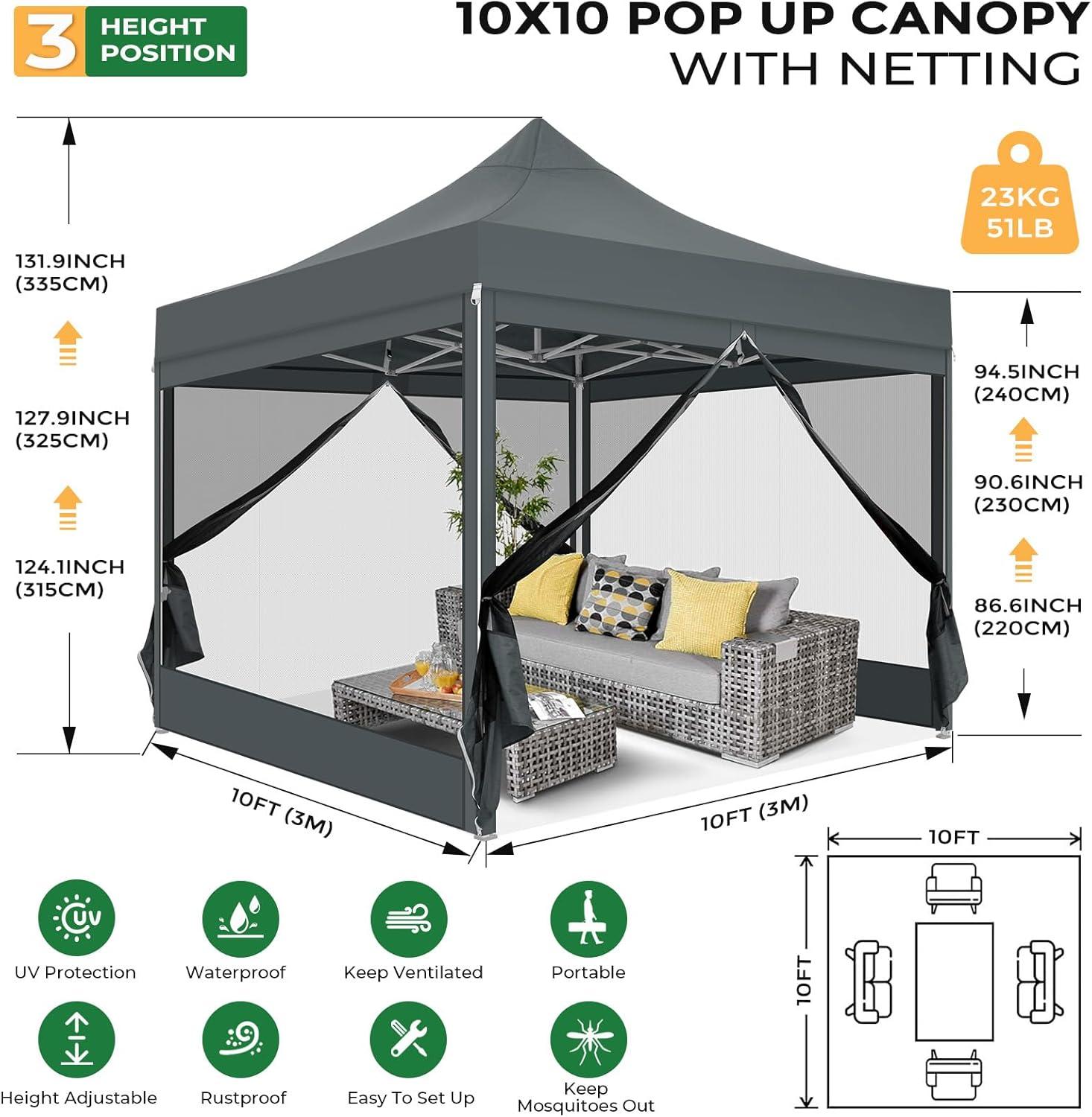 image:imageCOBIZI 10x20 Heavy Duty Pop Up Canopy Tent with 6 Sidewalls Easy Set Up Outdoor Waterproof Screen Commercial Party Tent with Mosquito Netting for Parties Backyard Patio Roller Bag GrayGray