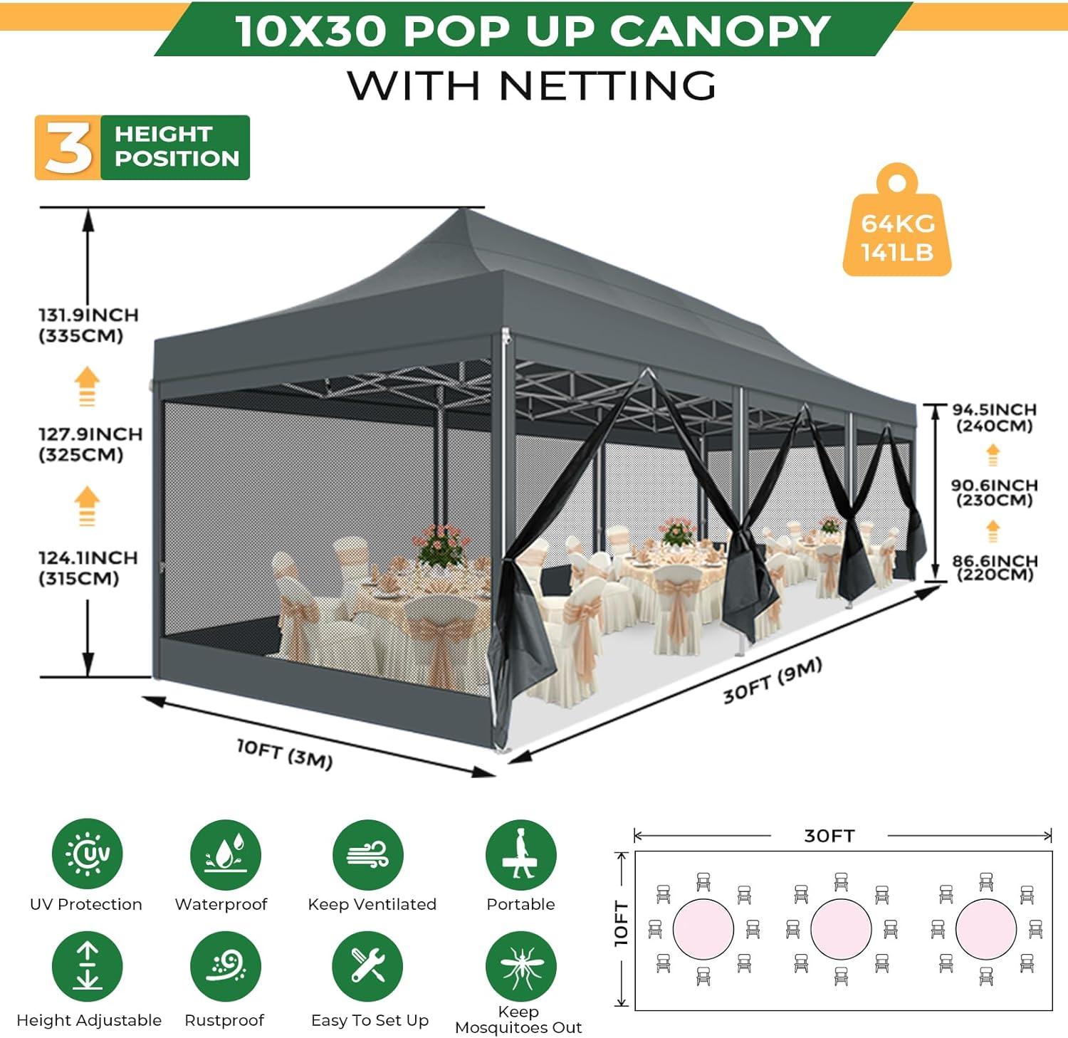 image:imageCOBIZI 10x20 Heavy Duty Pop Up Canopy Tent with 6 Sidewalls Easy Set Up Outdoor Waterproof Screen Commercial Party Tent with Mosquito Netting for Parties Backyard Patio Roller Bag GrayGray
