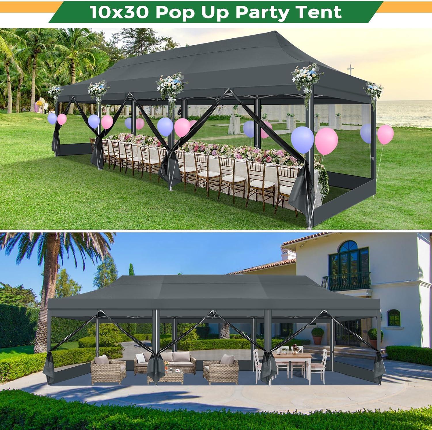 image:imageCOBIZI 10x20 Heavy Duty Pop Up Canopy Tent with 6 Sidewalls Easy Set Up Outdoor Waterproof Screen Commercial Party Tent with Mosquito Netting for Parties Backyard Patio Roller Bag GrayGray