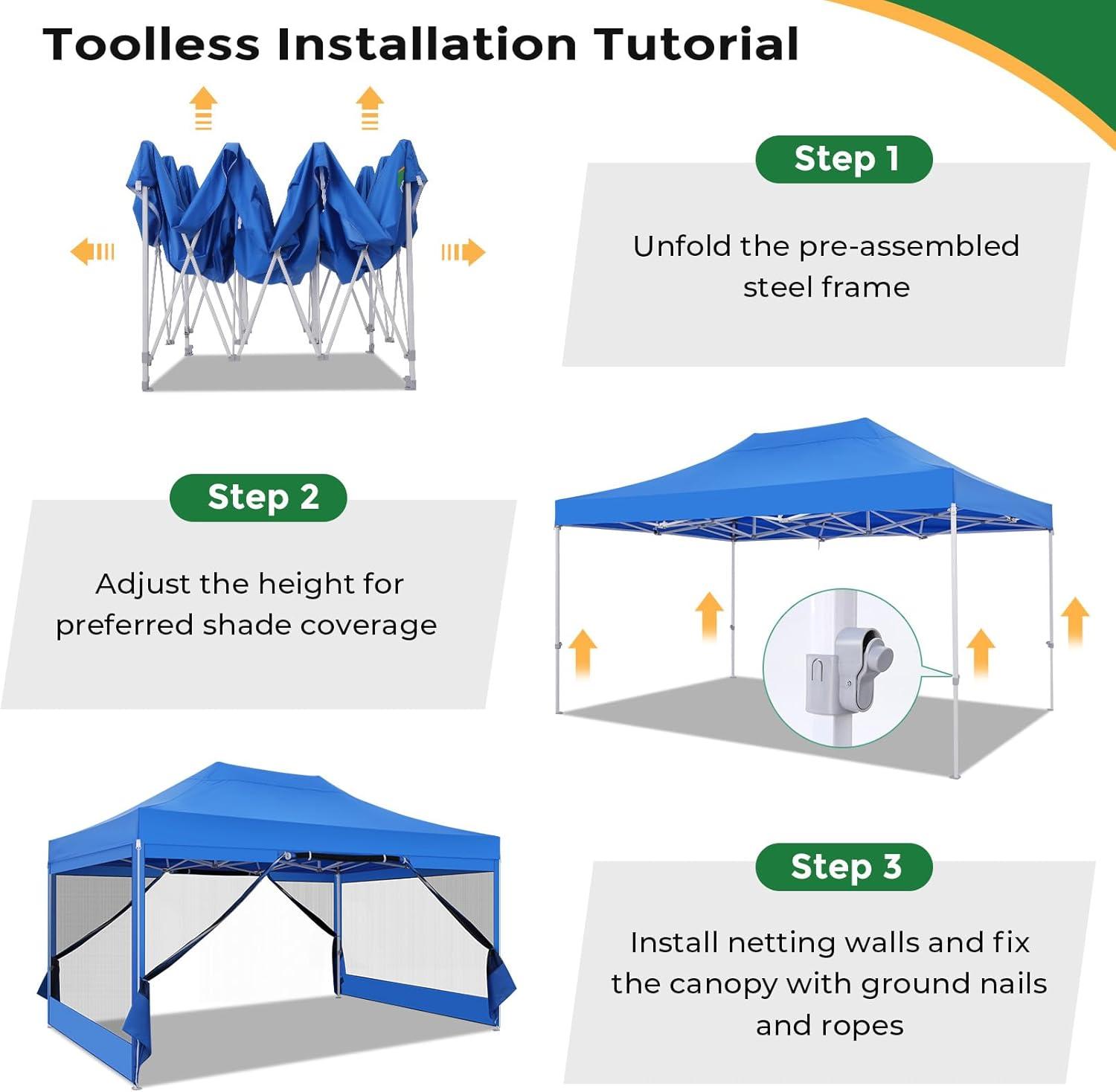 image:imageCOBIZI 10x20 Heavy Duty Pop Up Canopy Tent with 6 Sidewalls Easy Set Up Outdoor Waterproof Screen Commercial Party Tent with Mosquito Netting for Parties Backyard Patio Roller Bag GrayBlue