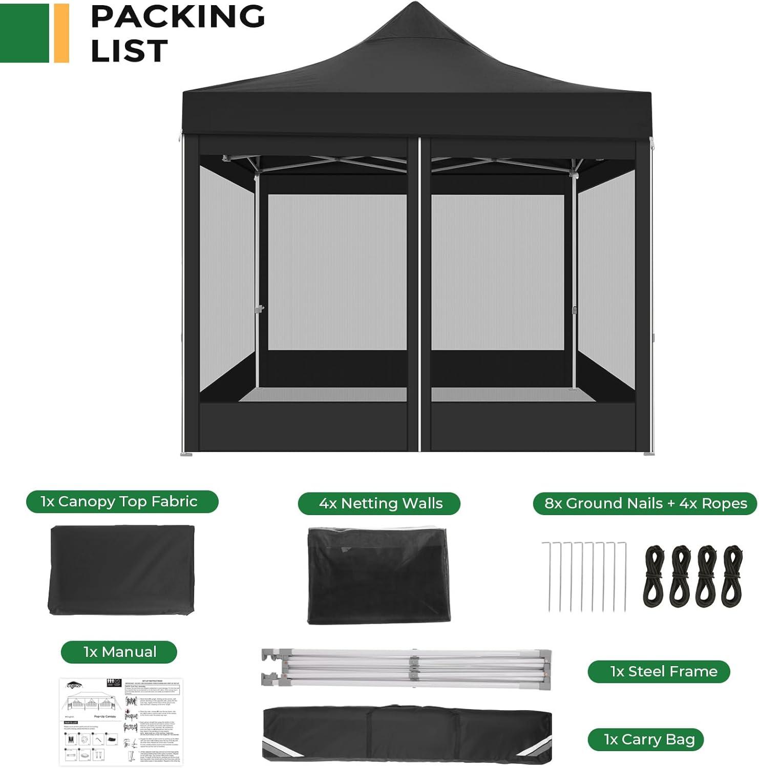 image:imageCOBIZI 10x20 Heavy Duty Pop Up Canopy Tent with 6 Sidewalls Easy Set Up Outdoor Waterproof Screen Commercial Party Tent with Mosquito Netting for Parties Backyard Patio Roller Bag GrayBlack
