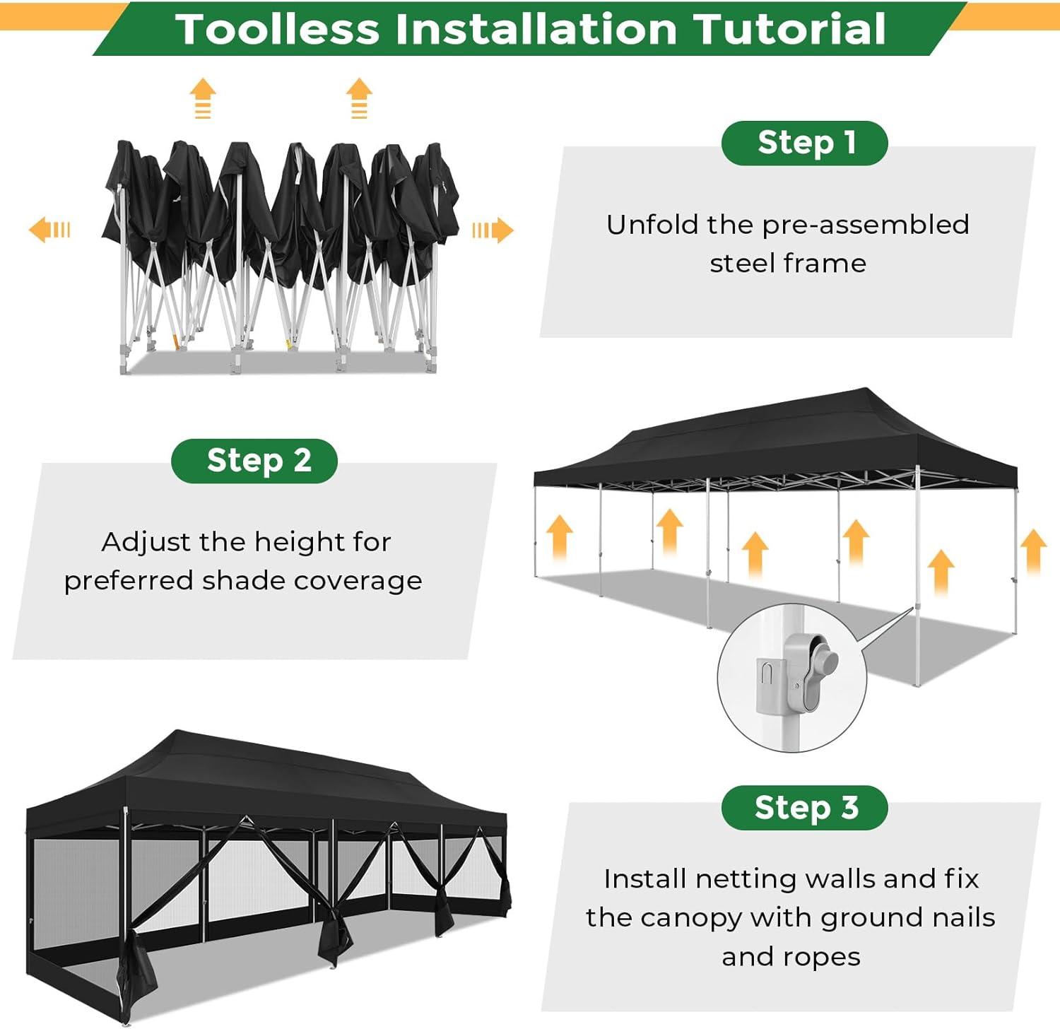 image:imageCOBIZI 10x20 Heavy Duty Pop Up Canopy Tent with 6 Sidewalls Easy Set Up Outdoor Waterproof Screen Commercial Party Tent with Mosquito Netting for Parties Backyard Patio Roller Bag GrayJet Black