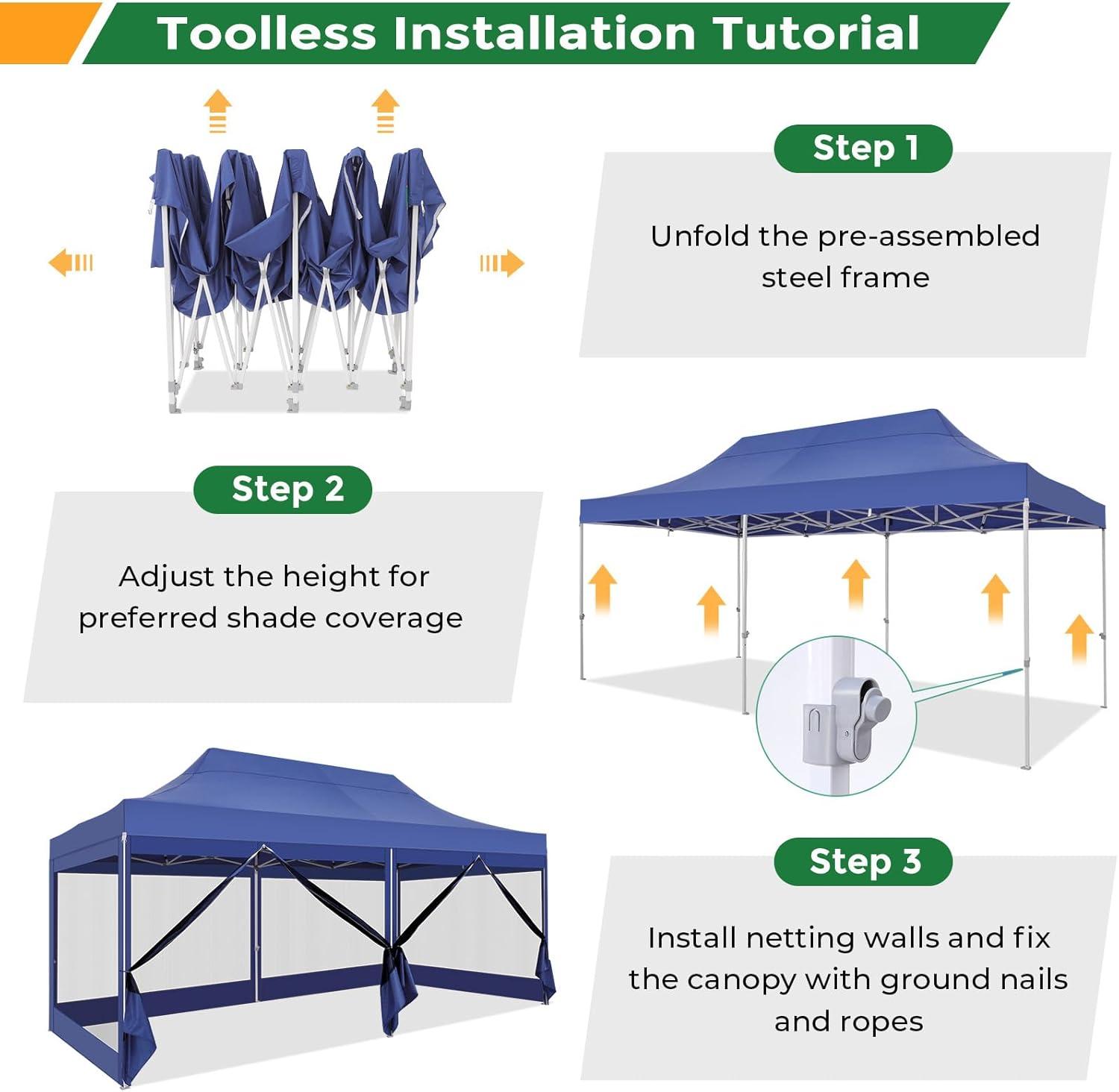 image:imageCOBIZI 10x20 Heavy Duty Pop Up Canopy Tent with 6 Sidewalls Easy Set Up Outdoor Waterproof Screen Commercial Party Tent with Mosquito Netting for Parties Backyard Patio Roller Bag GrayDark Blue
