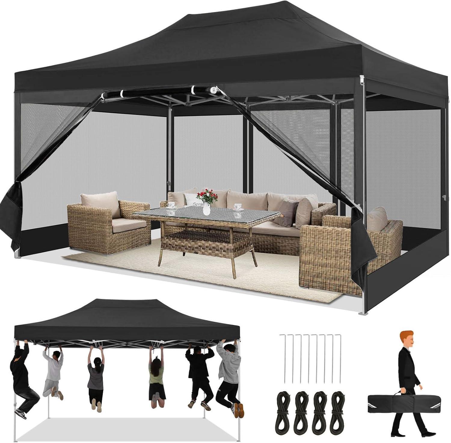 image:imageCOBIZI 10x20 Heavy Duty Pop Up Canopy Tent with 6 Sidewalls Easy Set Up Outdoor Waterproof Screen Commercial Party Tent with Mosquito Netting for Parties Backyard Patio Roller Bag GrayBlack