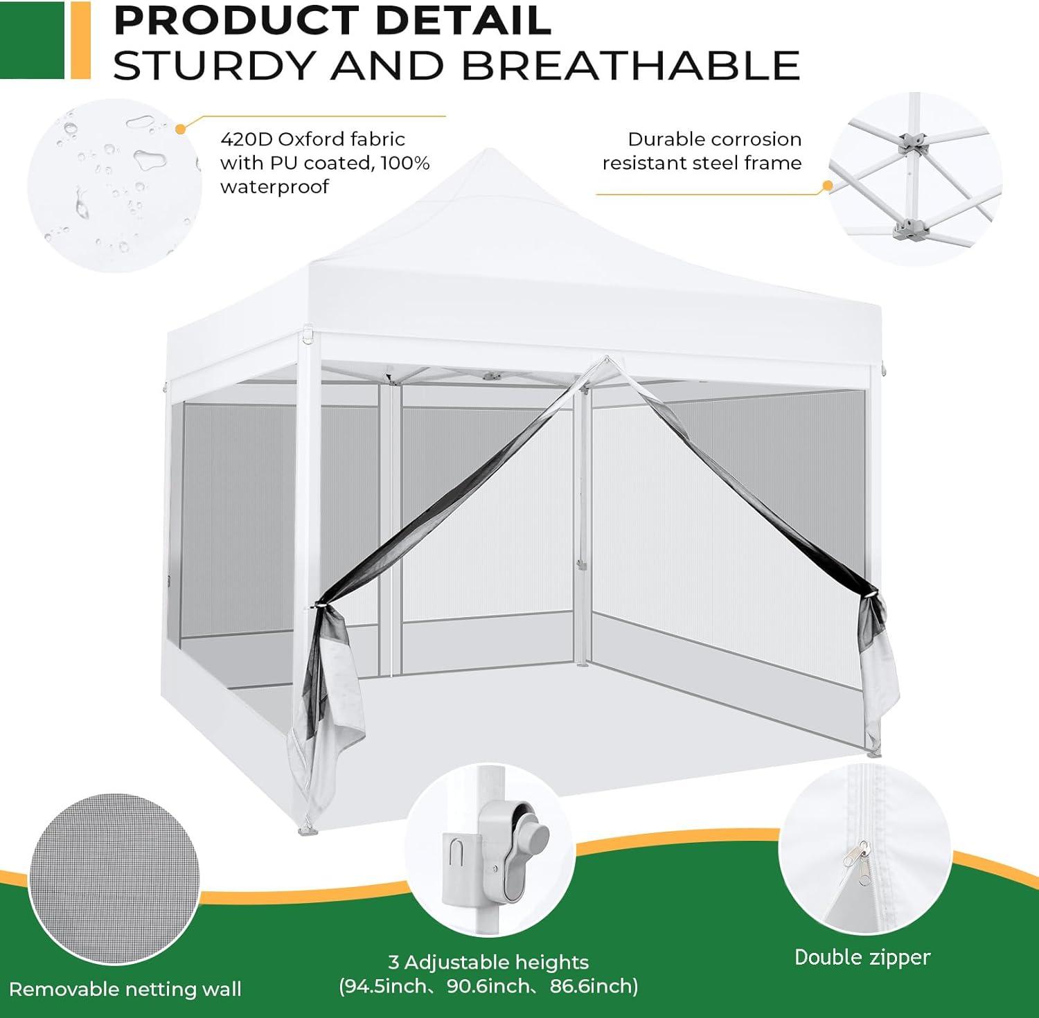 image:imageCOBIZI 10x20 Heavy Duty Pop Up Canopy Tent with 6 Sidewalls Easy Set Up Outdoor Waterproof Screen Commercial Party Tent with Mosquito Netting for Parties Backyard Patio Roller Bag GrayWhite