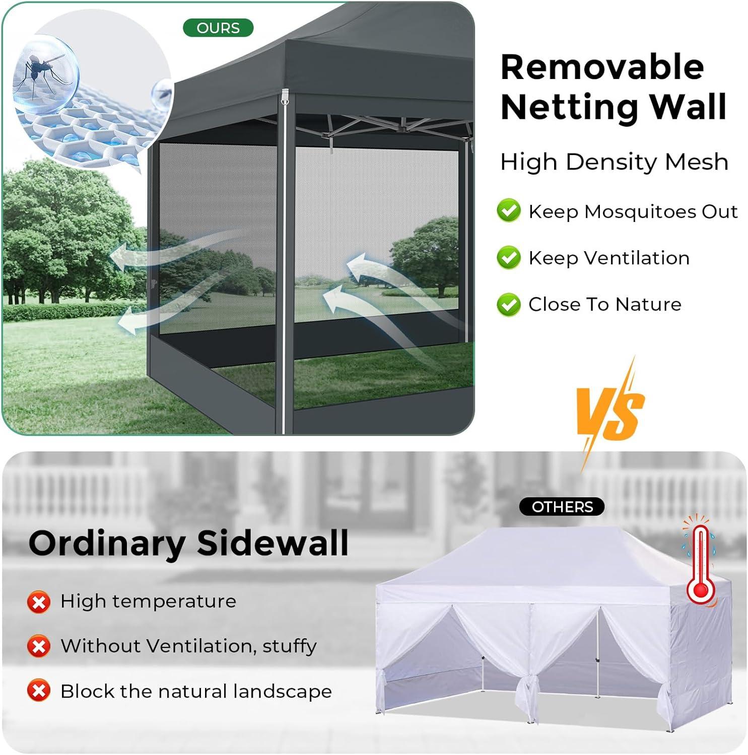 image:imageCOBIZI 10x20 Heavy Duty Pop Up Canopy Tent with 6 Sidewalls Easy Set Up Outdoor Waterproof Screen Commercial Party Tent with Mosquito Netting for Parties Backyard Patio Roller Bag GrayGray
