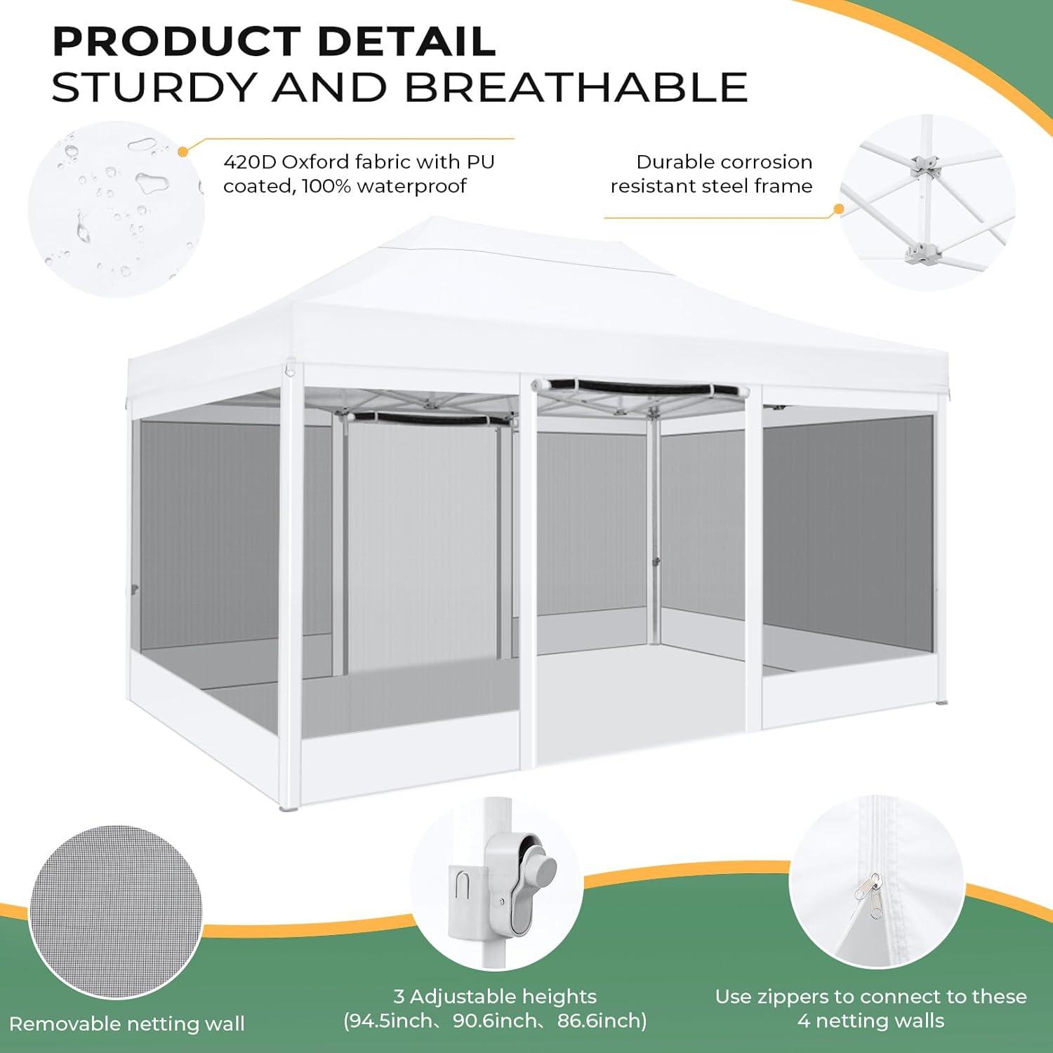 image:imageCOBIZI 10x20 Heavy Duty Pop Up Canopy Tent with 6 Sidewalls Easy Set Up Outdoor Waterproof Screen Commercial Party Tent with Mosquito Netting for Parties Backyard Patio Roller Bag GrayWhite