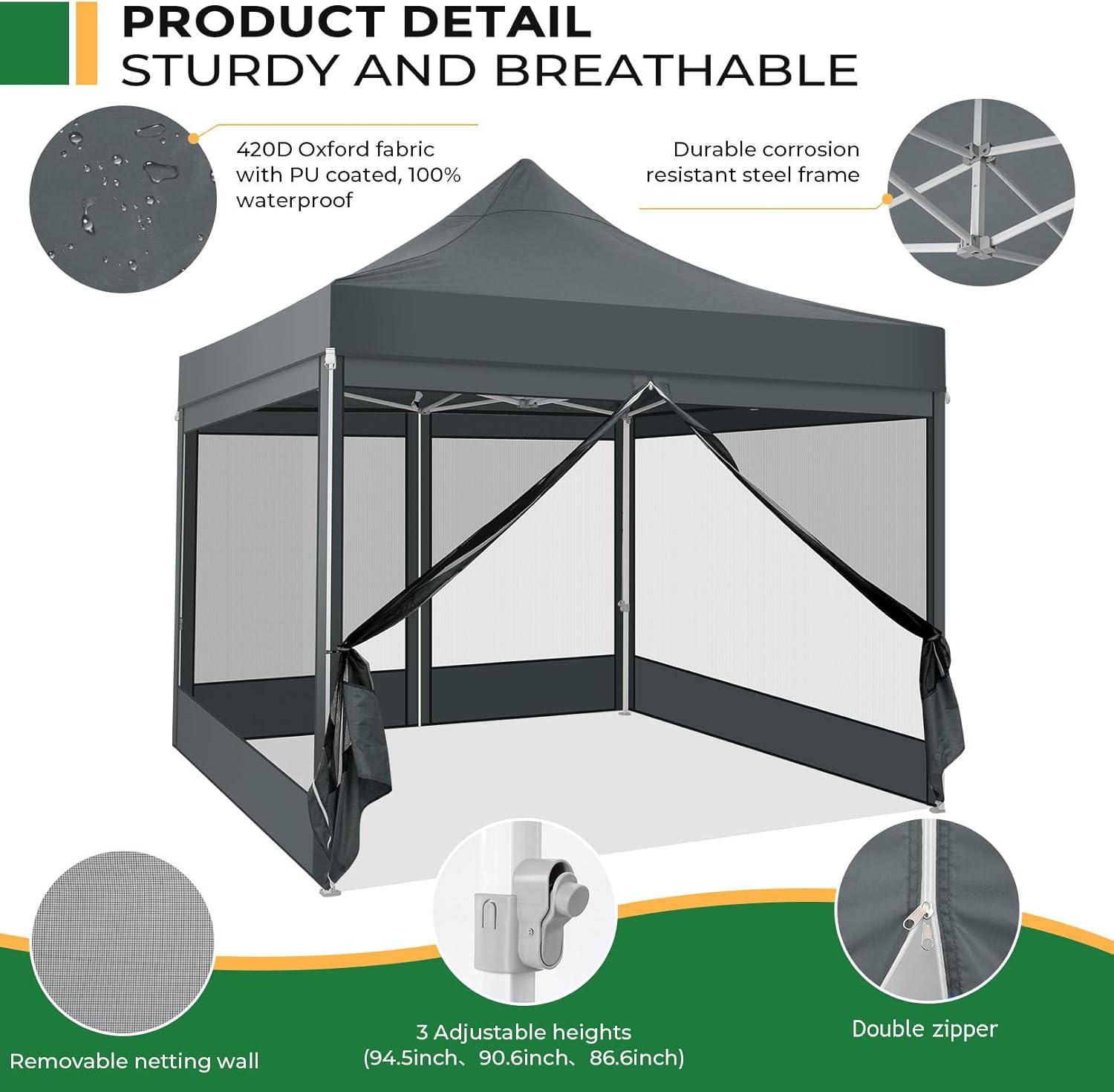 image:imageCOBIZI 10x20 Heavy Duty Pop Up Canopy Tent with 6 Sidewalls Easy Set Up Outdoor Waterproof Screen Commercial Party Tent with Mosquito Netting for Parties Backyard Patio Roller Bag GrayGray
