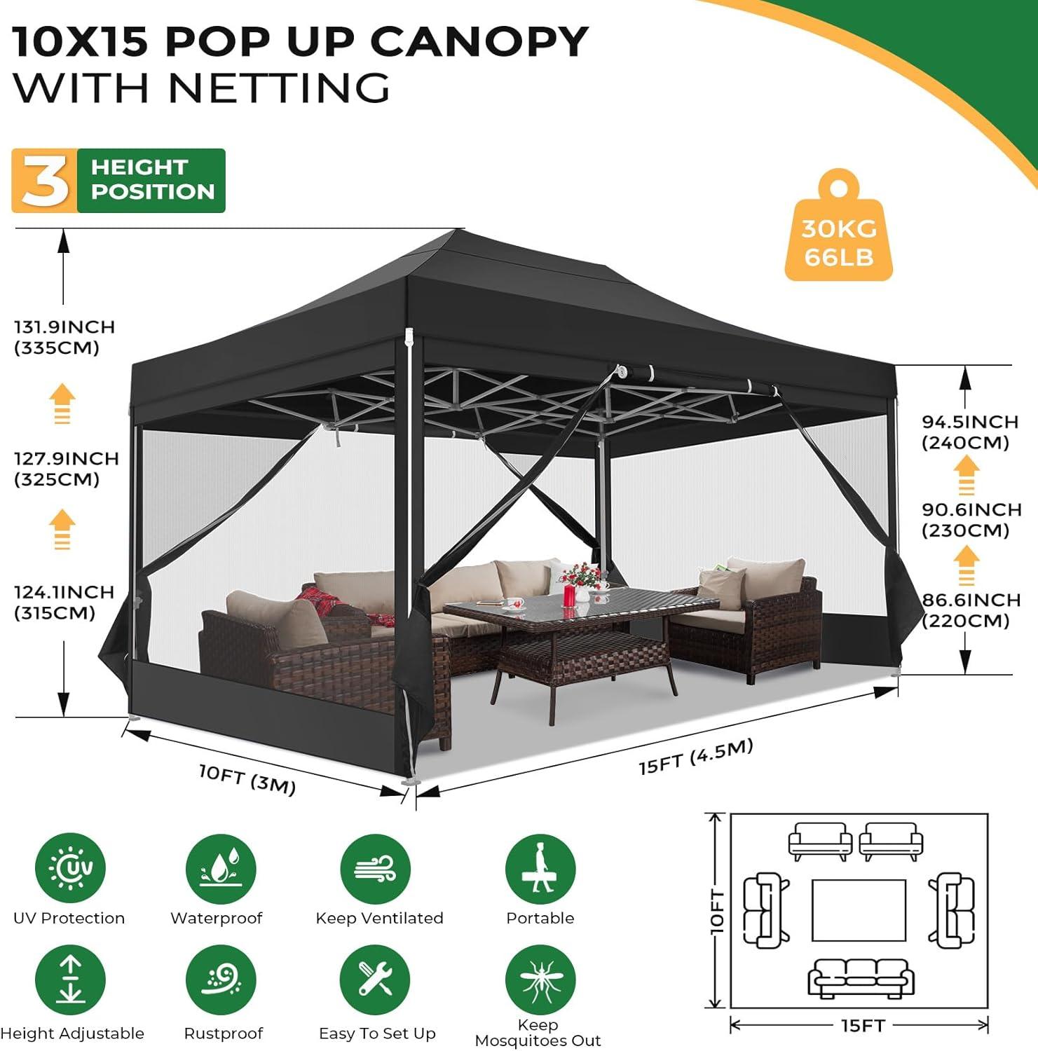 image:imageCOBIZI 10x20 Heavy Duty Pop Up Canopy Tent with 6 Sidewalls Easy Set Up Outdoor Waterproof Screen Commercial Party Tent with Mosquito Netting for Parties Backyard Patio Roller Bag GrayBlack