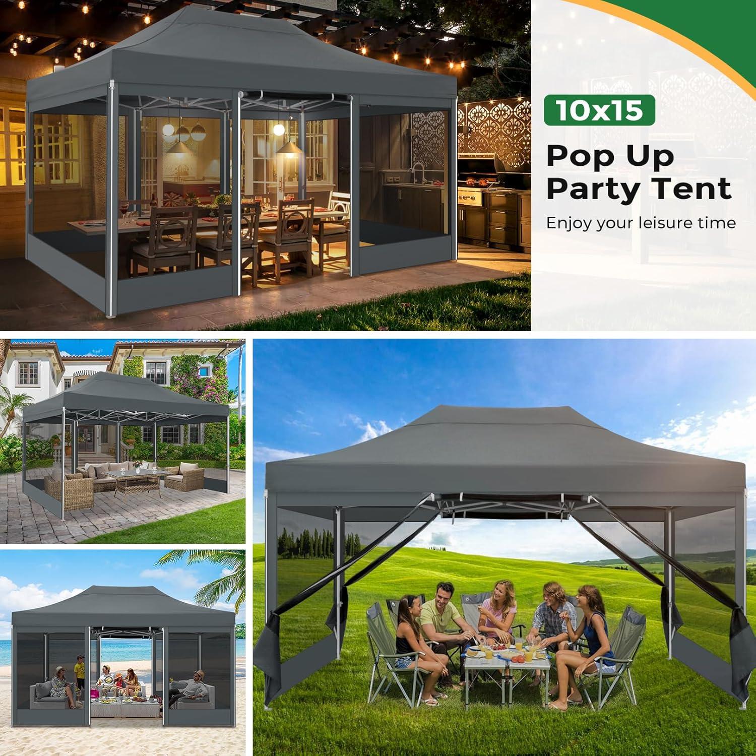 image:imageCOBIZI 10x20 Heavy Duty Pop Up Canopy Tent with 6 Sidewalls Easy Set Up Outdoor Waterproof Screen Commercial Party Tent with Mosquito Netting for Parties Backyard Patio Roller Bag GrayGray