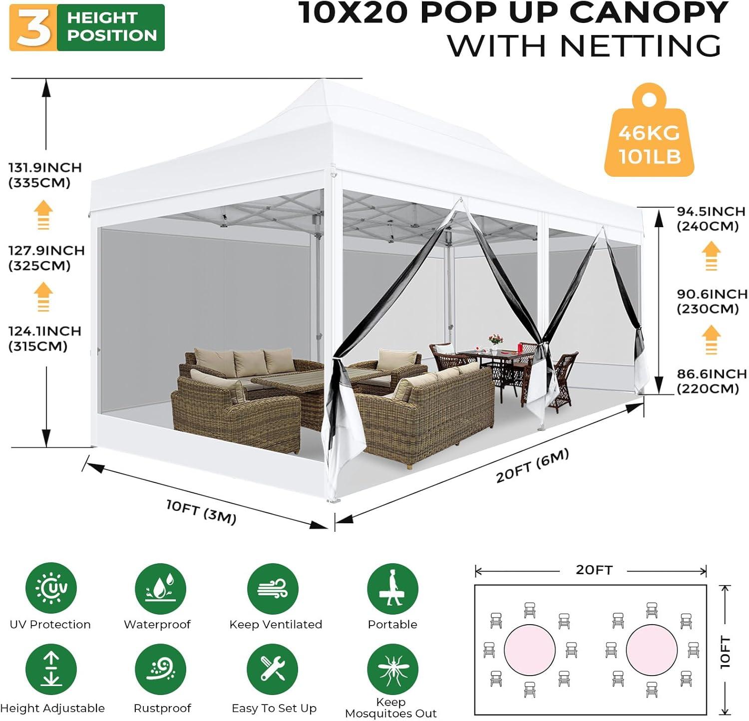 image:imageCOBIZI 10x20 Heavy Duty Pop Up Canopy Tent with 6 Sidewalls Easy Set Up Outdoor Waterproof Screen Commercial Party Tent with Mosquito Netting for Parties Backyard Patio Roller Bag GrayWhite