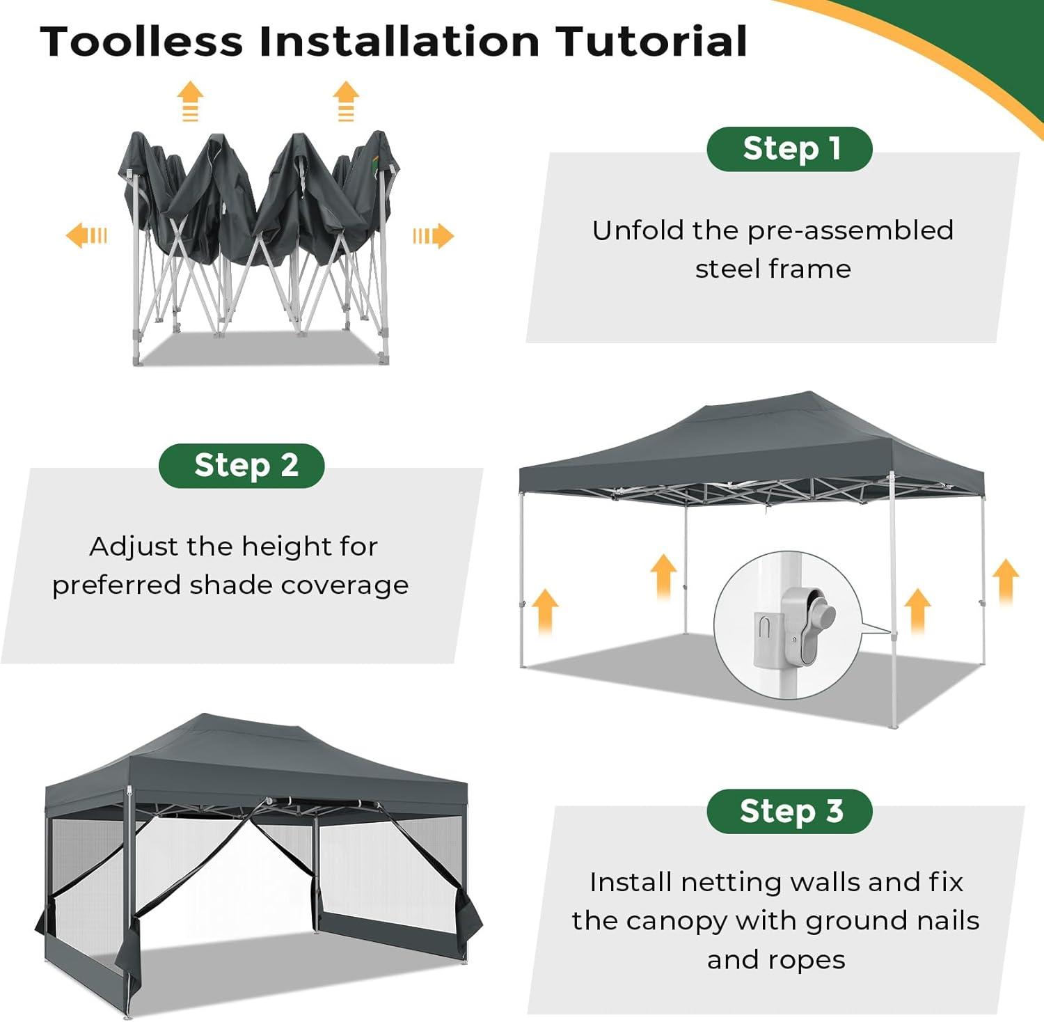 image:imageCOBIZI 10x20 Heavy Duty Pop Up Canopy Tent with 6 Sidewalls Easy Set Up Outdoor Waterproof Screen Commercial Party Tent with Mosquito Netting for Parties Backyard Patio Roller Bag GrayDark grey