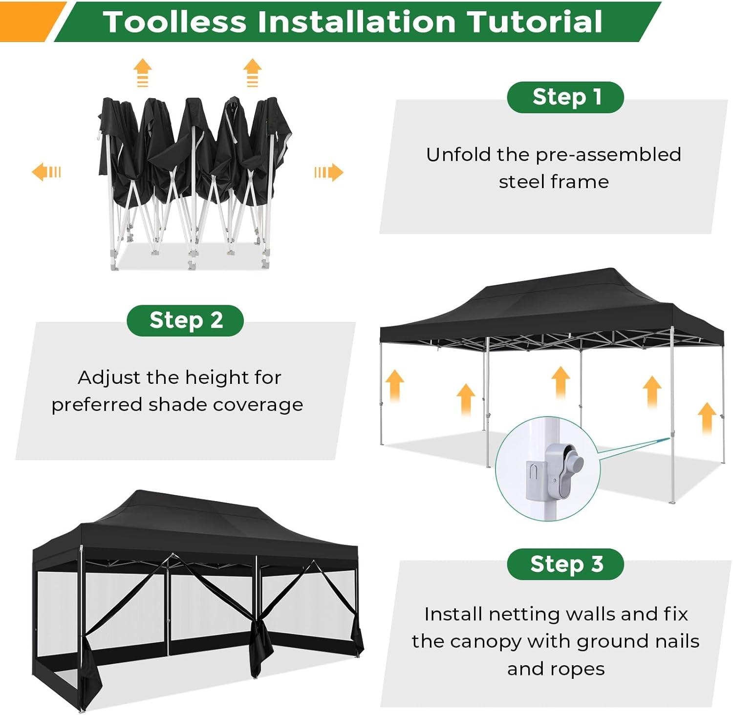 image:imageCOBIZI 10x20 Heavy Duty Pop Up Canopy Tent with 6 Sidewalls Easy Set Up Outdoor Waterproof Screen Commercial Party Tent with Mosquito Netting for Parties Backyard Patio Roller Bag GrayBlack