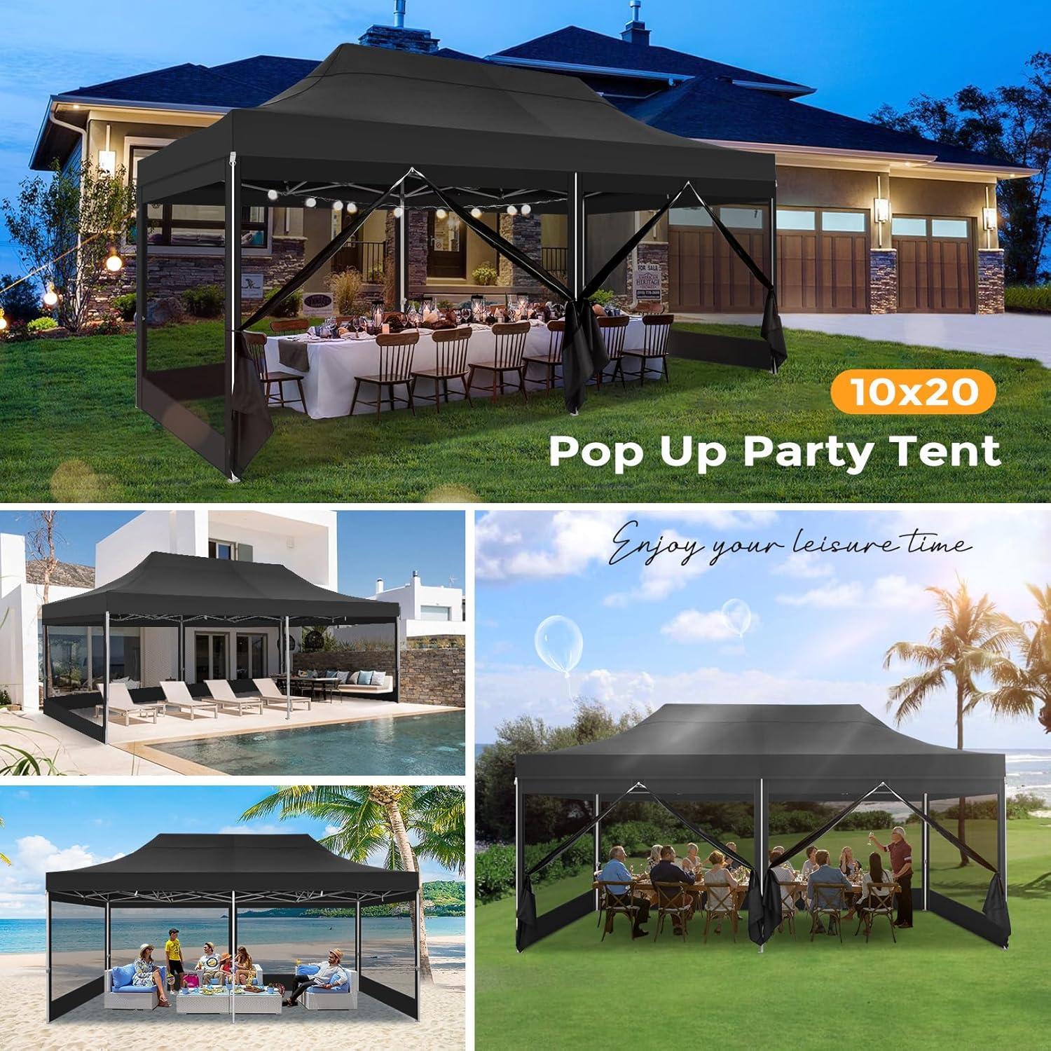 image:imageCOBIZI 10x20 Heavy Duty Pop Up Canopy Tent with 6 Sidewalls Easy Set Up Outdoor Waterproof Screen Commercial Party Tent with Mosquito Netting for Parties Backyard Patio Roller Bag GrayBlack