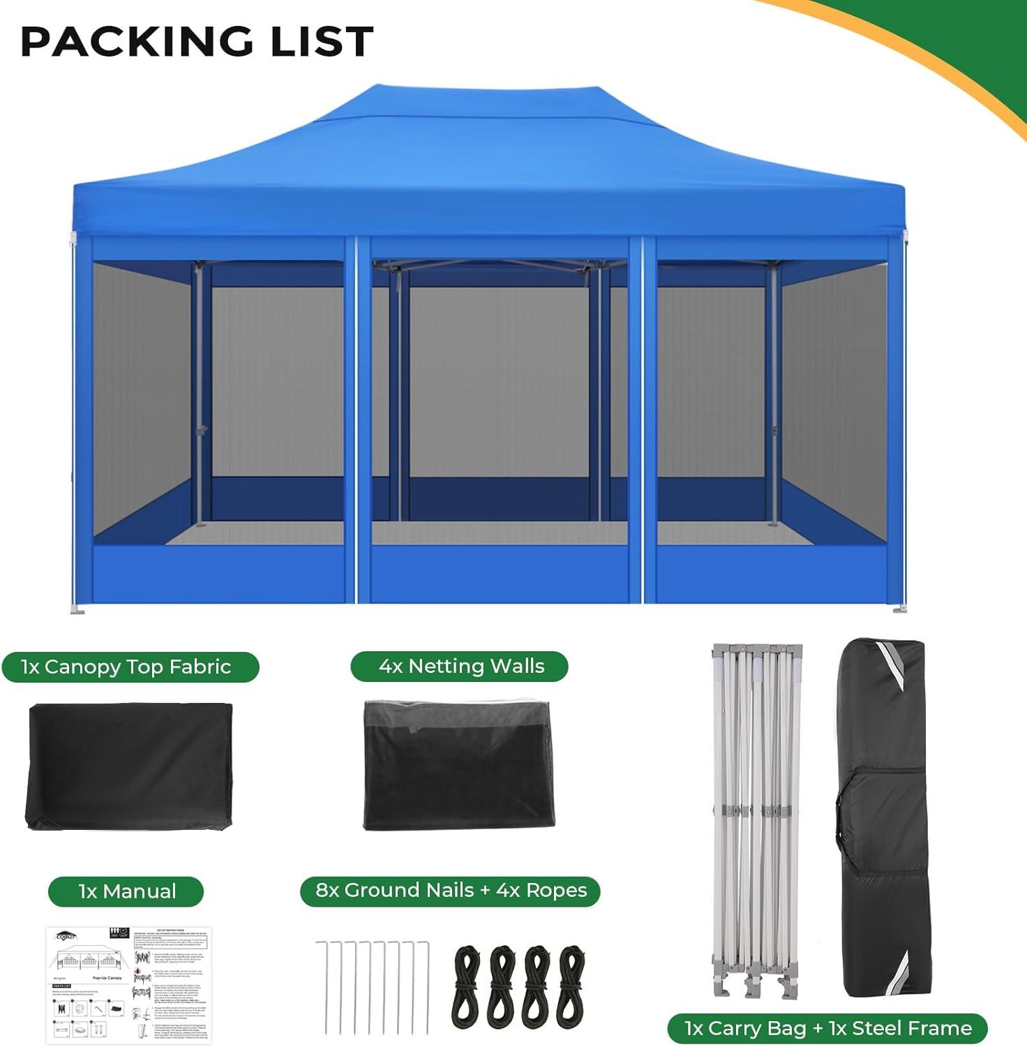 image:imageCOBIZI 10x20 Heavy Duty Pop Up Canopy Tent with 6 Sidewalls Easy Set Up Outdoor Waterproof Screen Commercial Party Tent with Mosquito Netting for Parties Backyard Patio Roller Bag GrayBlue