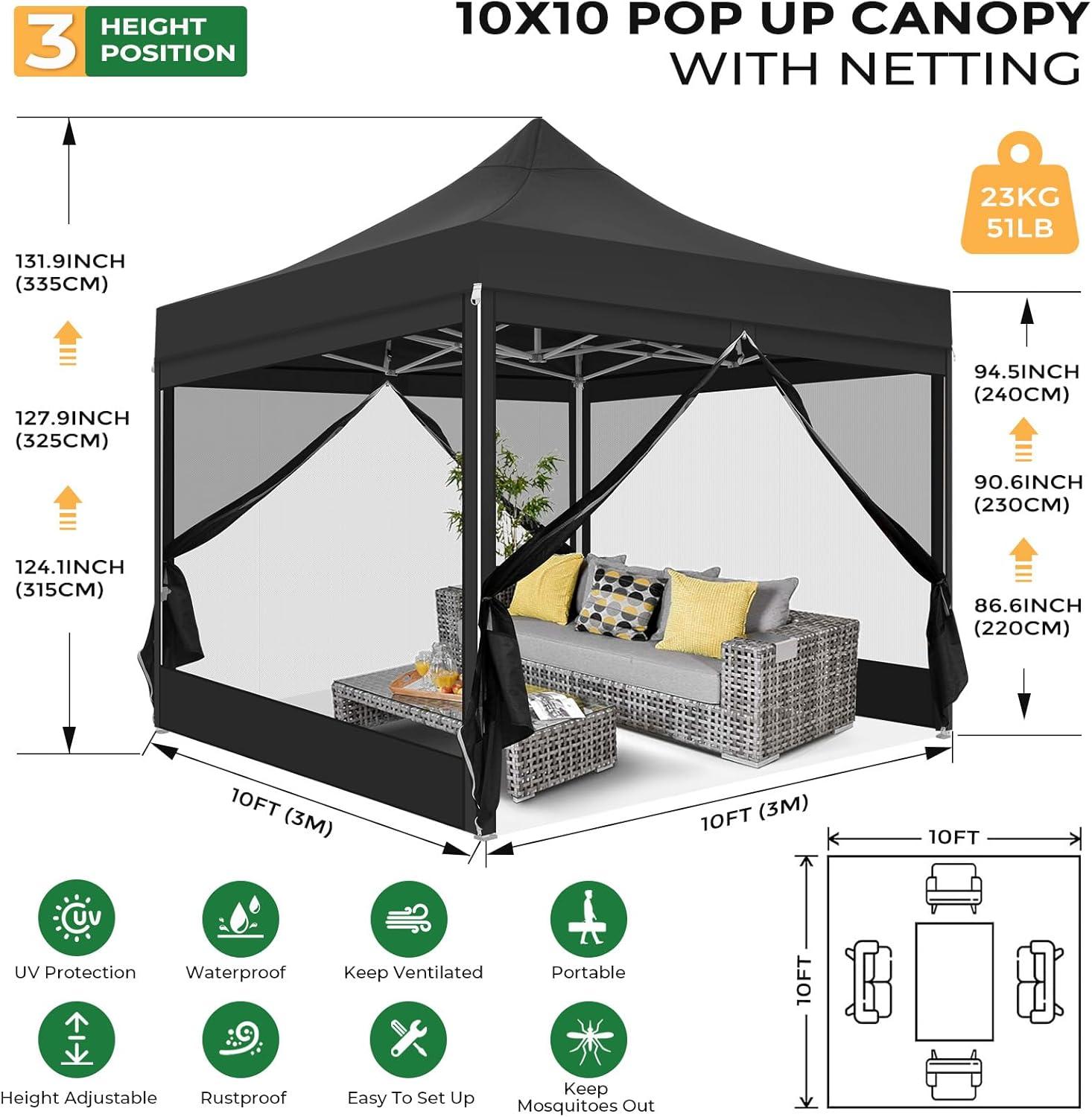 image:imageCOBIZI 10x20 Heavy Duty Pop Up Canopy Tent with 6 Sidewalls Easy Set Up Outdoor Waterproof Screen Commercial Party Tent with Mosquito Netting for Parties Backyard Patio Roller Bag GrayBlack