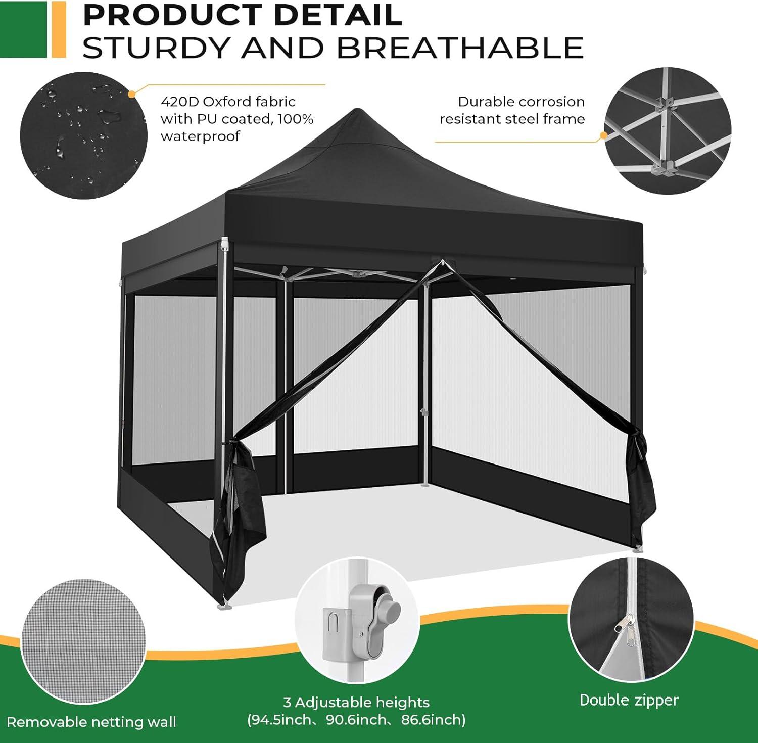 image:imageCOBIZI 10x20 Heavy Duty Pop Up Canopy Tent with 6 Sidewalls Easy Set Up Outdoor Waterproof Screen Commercial Party Tent with Mosquito Netting for Parties Backyard Patio Roller Bag GrayBlack