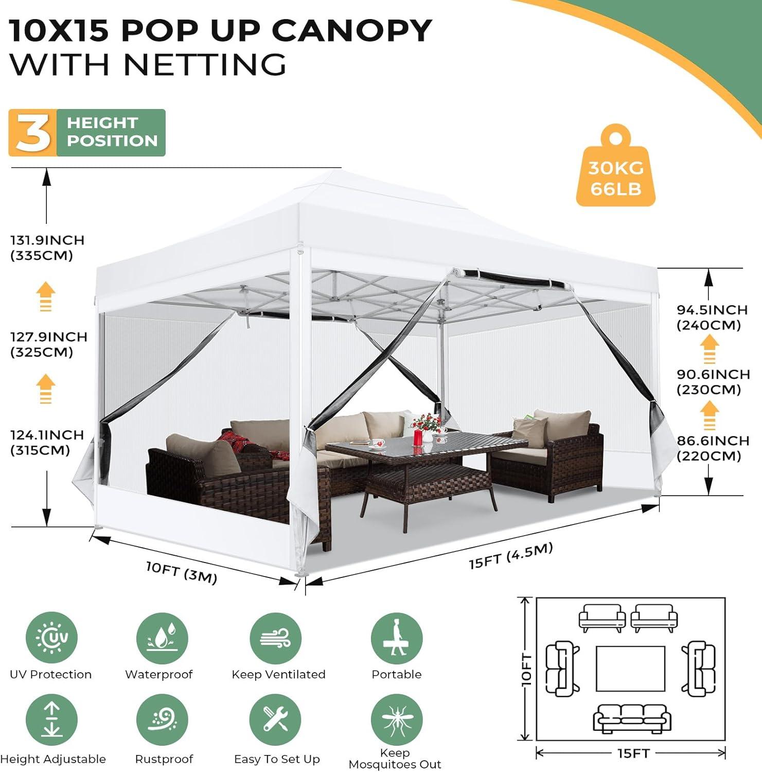 image:imageCOBIZI 10x20 Heavy Duty Pop Up Canopy Tent with 6 Sidewalls Easy Set Up Outdoor Waterproof Screen Commercial Party Tent with Mosquito Netting for Parties Backyard Patio Roller Bag GrayWhite