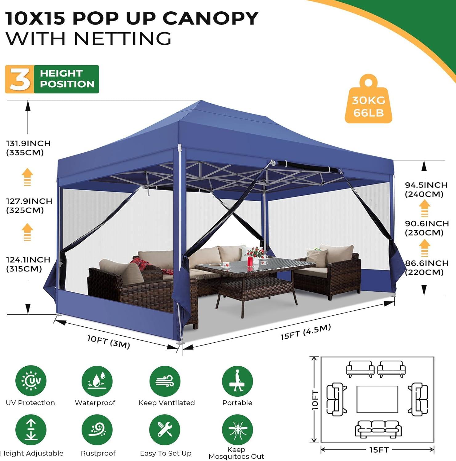 image:imageCOBIZI 10x20 Heavy Duty Pop Up Canopy Tent with 6 Sidewalls Easy Set Up Outdoor Waterproof Screen Commercial Party Tent with Mosquito Netting for Parties Backyard Patio Roller Bag GrayDark Blue