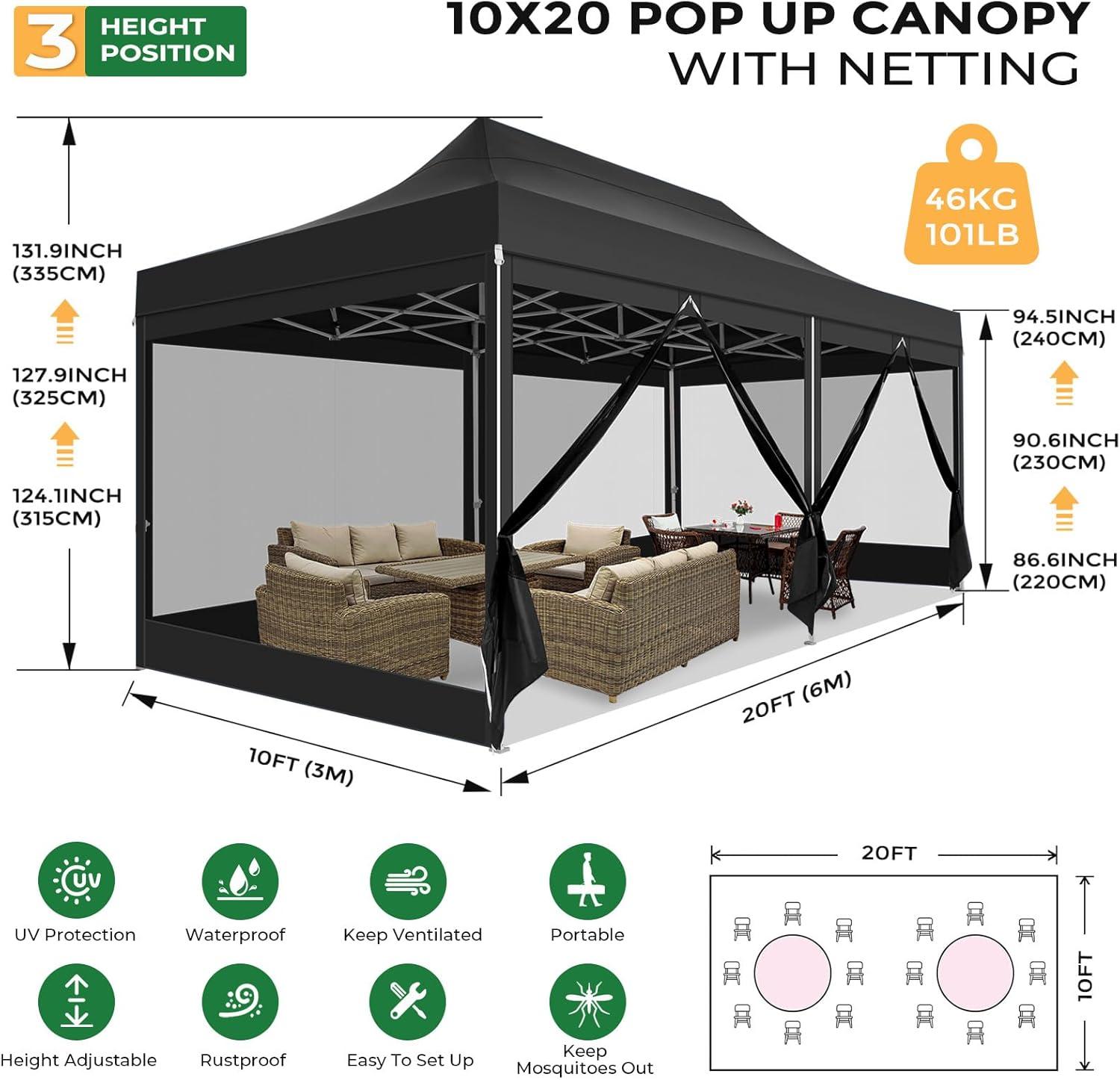 image:imageCOBIZI 10x20 Heavy Duty Pop Up Canopy Tent with 6 Sidewalls Easy Set Up Outdoor Waterproof Screen Commercial Party Tent with Mosquito Netting for Parties Backyard Patio Roller Bag GrayBlack