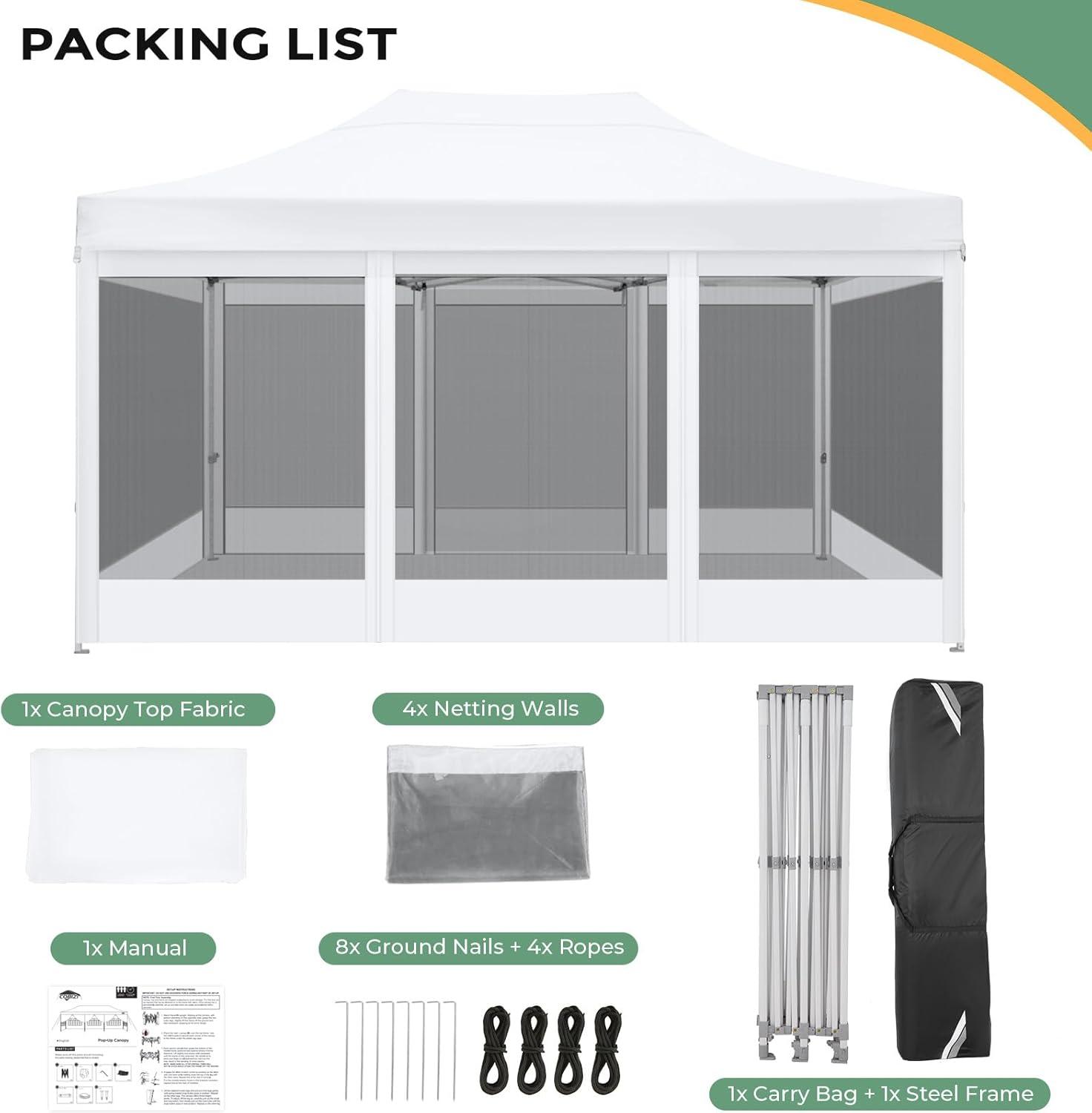 image:imageCOBIZI 10x20 Heavy Duty Pop Up Canopy Tent with 6 Sidewalls Easy Set Up Outdoor Waterproof Screen Commercial Party Tent with Mosquito Netting for Parties Backyard Patio Roller Bag GrayWhite