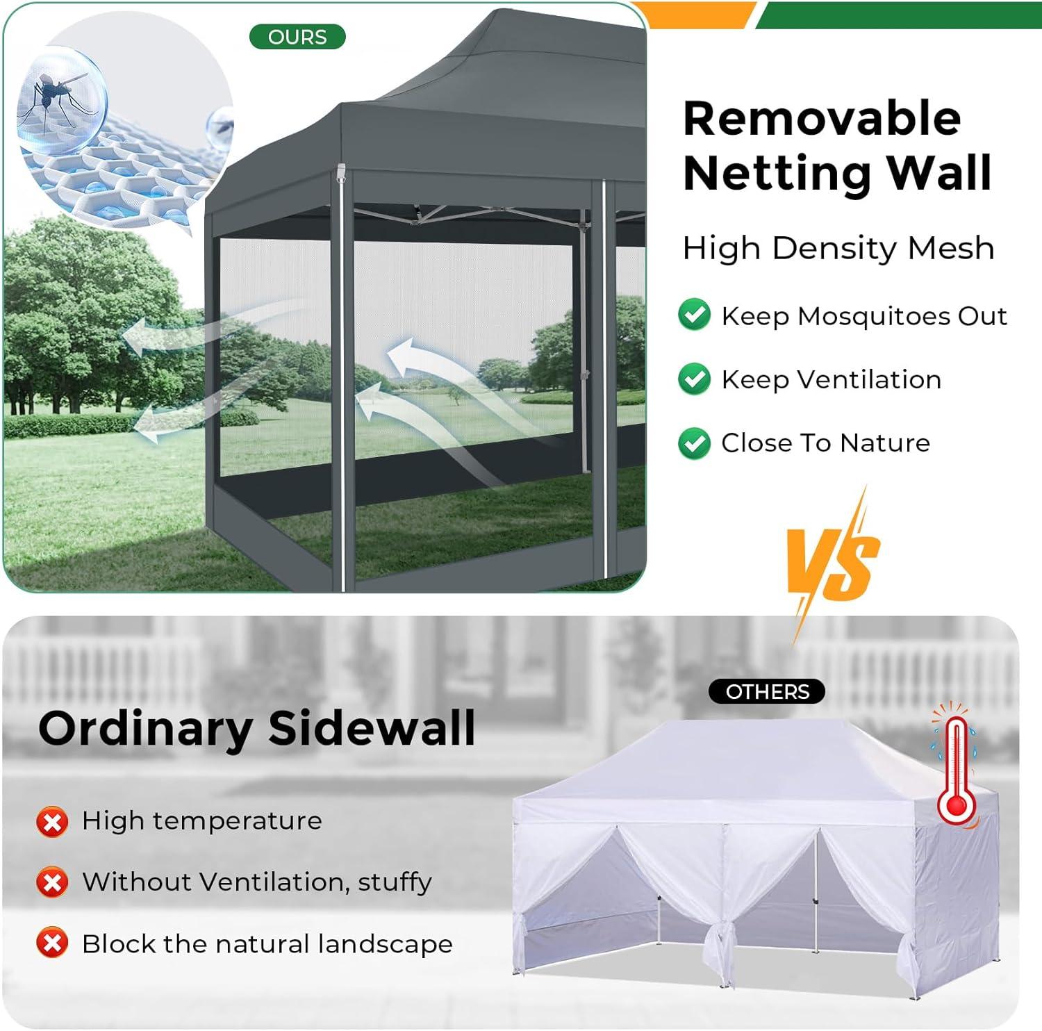 image:imageCOBIZI 10x20 Heavy Duty Pop Up Canopy Tent with 6 Sidewalls Easy Set Up Outdoor Waterproof Screen Commercial Party Tent with Mosquito Netting for Parties Backyard Patio Roller Bag GrayGray