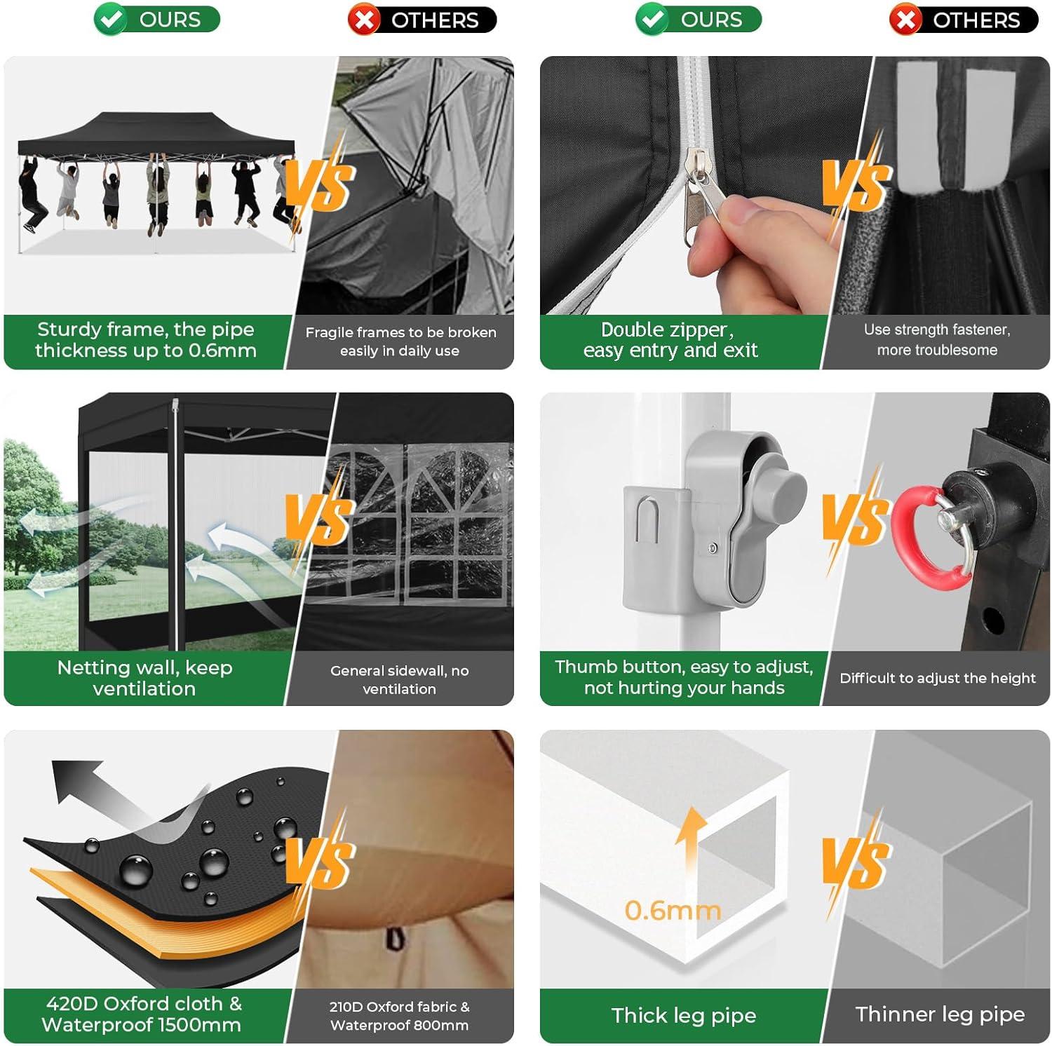 image:imageCOBIZI 10x20 Heavy Duty Pop Up Canopy Tent with 6 Sidewalls Easy Set Up Outdoor Waterproof Screen Commercial Party Tent with Mosquito Netting for Parties Backyard Patio Roller Bag GrayBlack