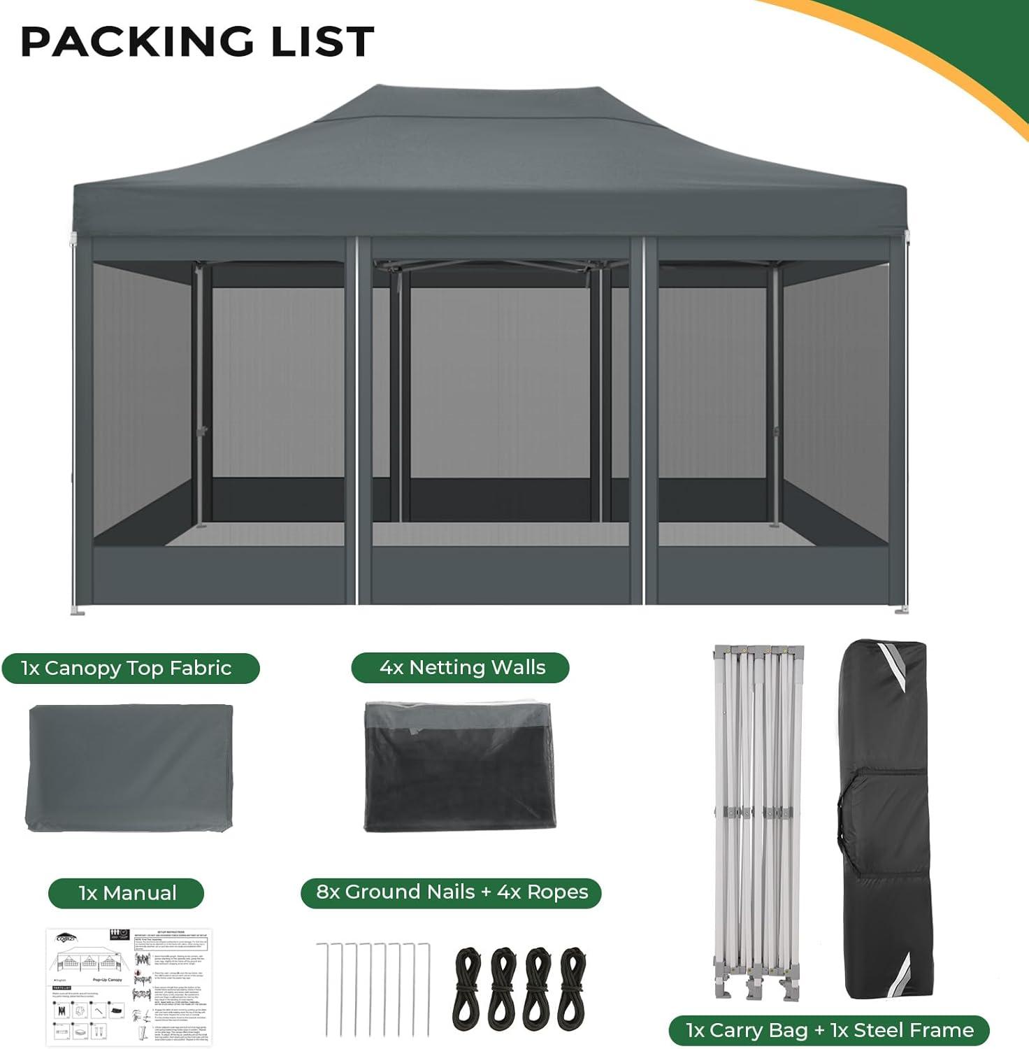 image:imageCOBIZI 10x20 Heavy Duty Pop Up Canopy Tent with 6 Sidewalls Easy Set Up Outdoor Waterproof Screen Commercial Party Tent with Mosquito Netting for Parties Backyard Patio Roller Bag GrayGray