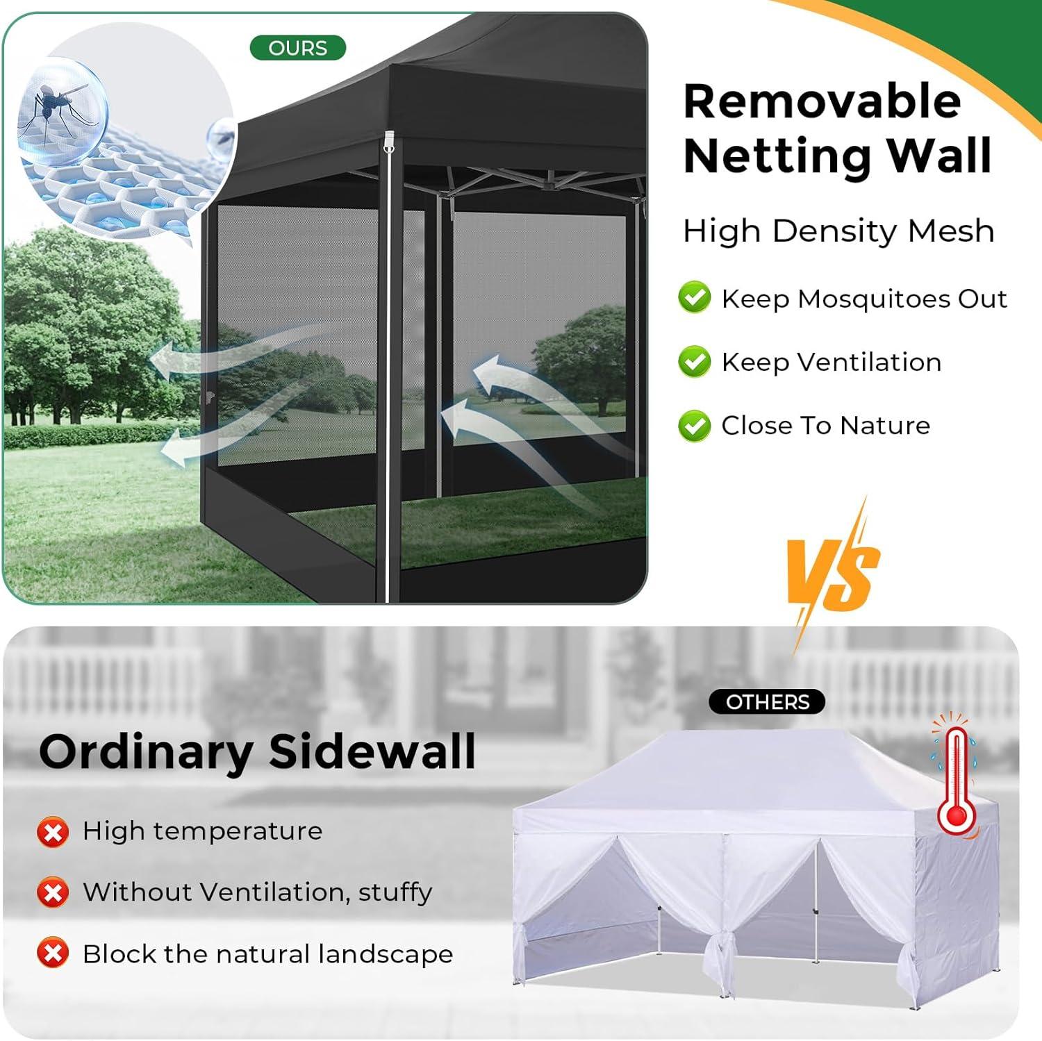 image:imageCOBIZI 10x20 Heavy Duty Pop Up Canopy Tent with 6 Sidewalls Easy Set Up Outdoor Waterproof Screen Commercial Party Tent with Mosquito Netting for Parties Backyard Patio Roller Bag GrayBlack