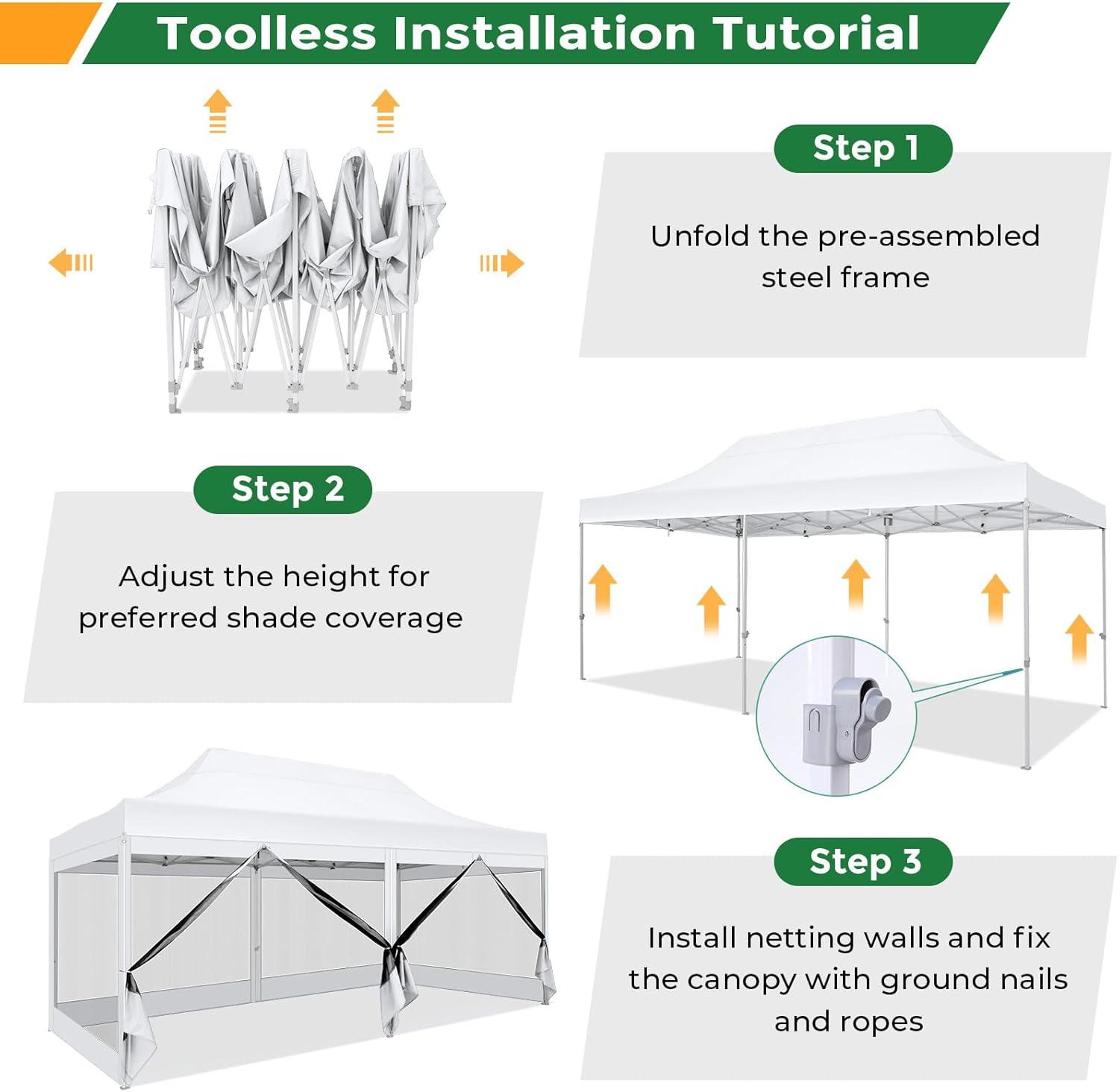 image:imageCOBIZI 10x20 Heavy Duty Pop Up Canopy Tent with 6 Sidewalls Easy Set Up Outdoor Waterproof Screen Commercial Party Tent with Mosquito Netting for Parties Backyard Patio Roller Bag GrayWhite