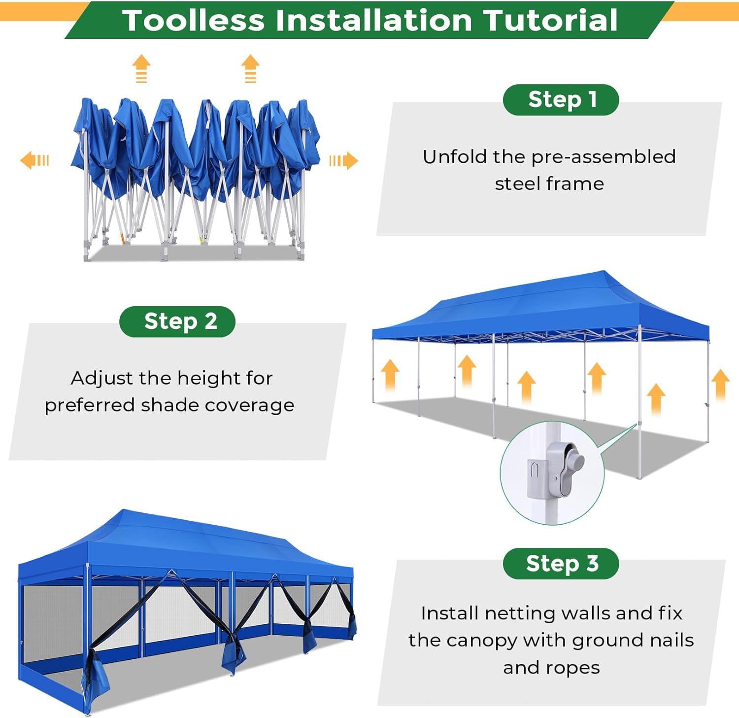 image:imageCOBIZI 10x20 Heavy Duty Pop Up Canopy Tent with 6 Sidewalls Easy Set Up Outdoor Waterproof Screen Commercial Party Tent with Mosquito Netting for Parties Backyard Patio Roller Bag GrayBlue