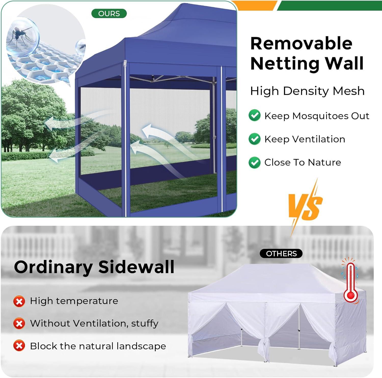 image:imageCOBIZI 10x20 Heavy Duty Pop Up Canopy Tent with 6 Sidewalls Easy Set Up Outdoor Waterproof Screen Commercial Party Tent with Mosquito Netting for Parties Backyard Patio Roller Bag GrayDark Blue