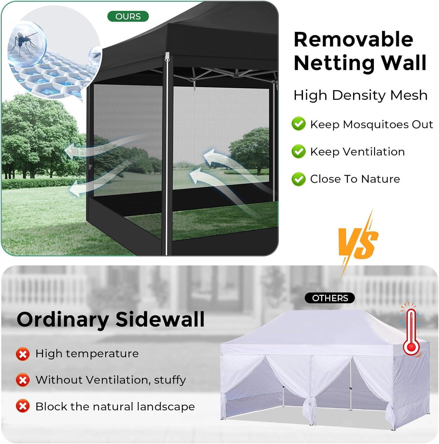 image:imageCOBIZI 10x20 Heavy Duty Pop Up Canopy Tent with 6 Sidewalls Easy Set Up Outdoor Waterproof Screen Commercial Party Tent with Mosquito Netting for Parties Backyard Patio Roller Bag GrayJet Black