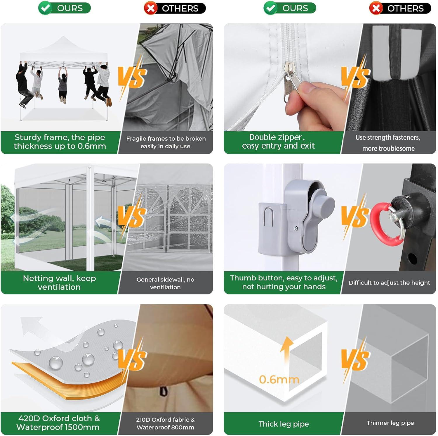image:imageCOBIZI 10x20 Heavy Duty Pop Up Canopy Tent with 6 Sidewalls Easy Set Up Outdoor Waterproof Screen Commercial Party Tent with Mosquito Netting for Parties Backyard Patio Roller Bag GrayWhite