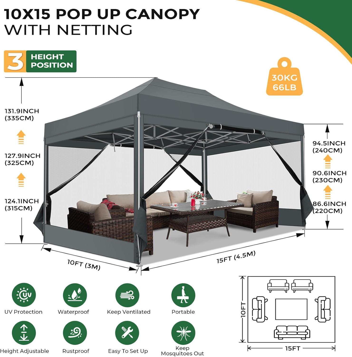 image:imageCOBIZI 10x20 Heavy Duty Pop Up Canopy Tent with 6 Sidewalls Easy Set Up Outdoor Waterproof Screen Commercial Party Tent with Mosquito Netting for Parties Backyard Patio Roller Bag GrayDark grey