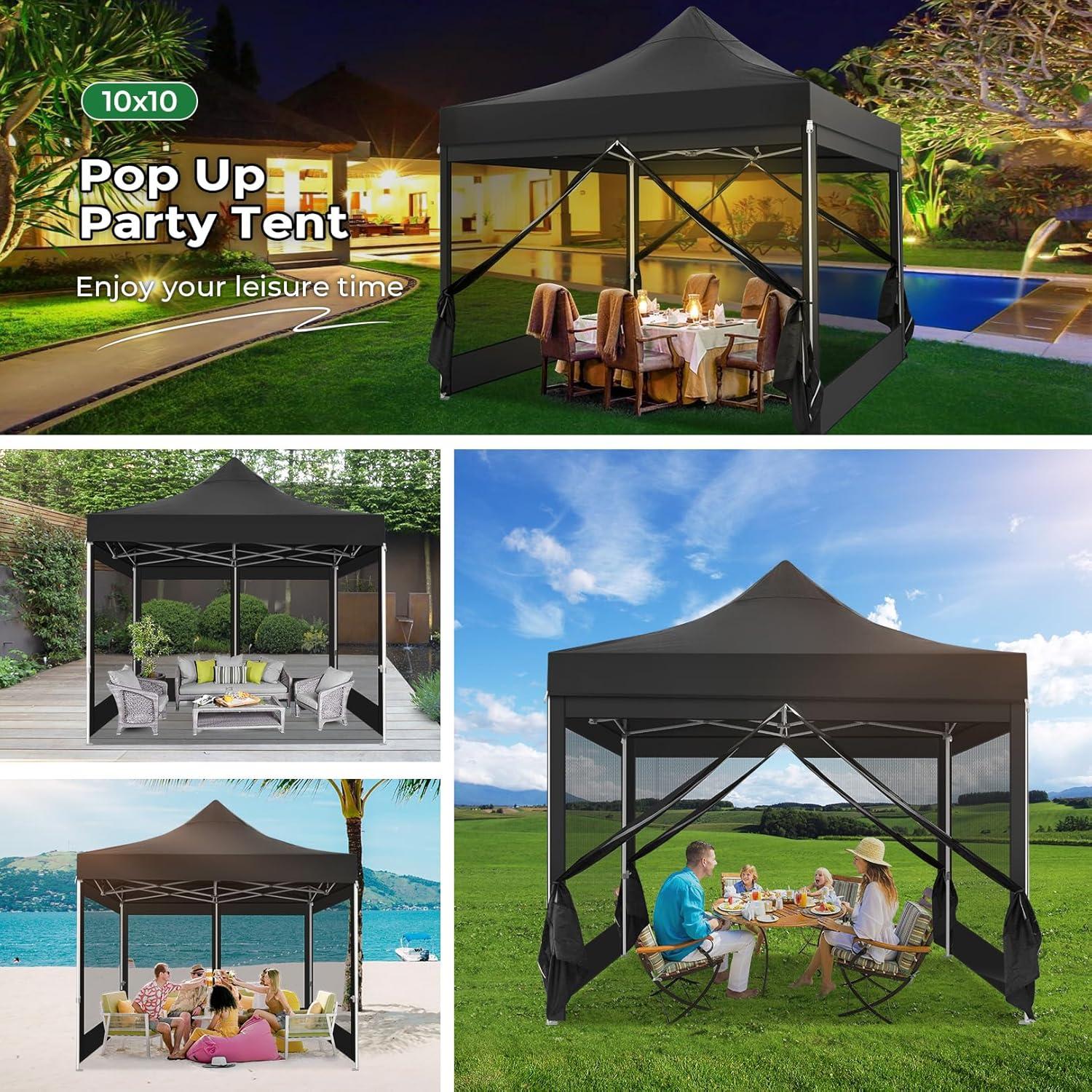 image:imageCOBIZI 10x20 Heavy Duty Pop Up Canopy Tent with 6 Sidewalls Easy Set Up Outdoor Waterproof Screen Commercial Party Tent with Mosquito Netting for Parties Backyard Patio Roller Bag GrayBlack
