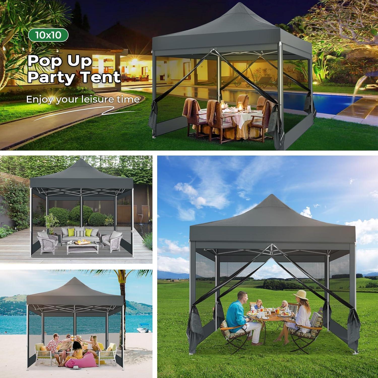 image:imageCOBIZI 10x20 Heavy Duty Pop Up Canopy Tent with 6 Sidewalls Easy Set Up Outdoor Waterproof Screen Commercial Party Tent with Mosquito Netting for Parties Backyard Patio Roller Bag GrayGray