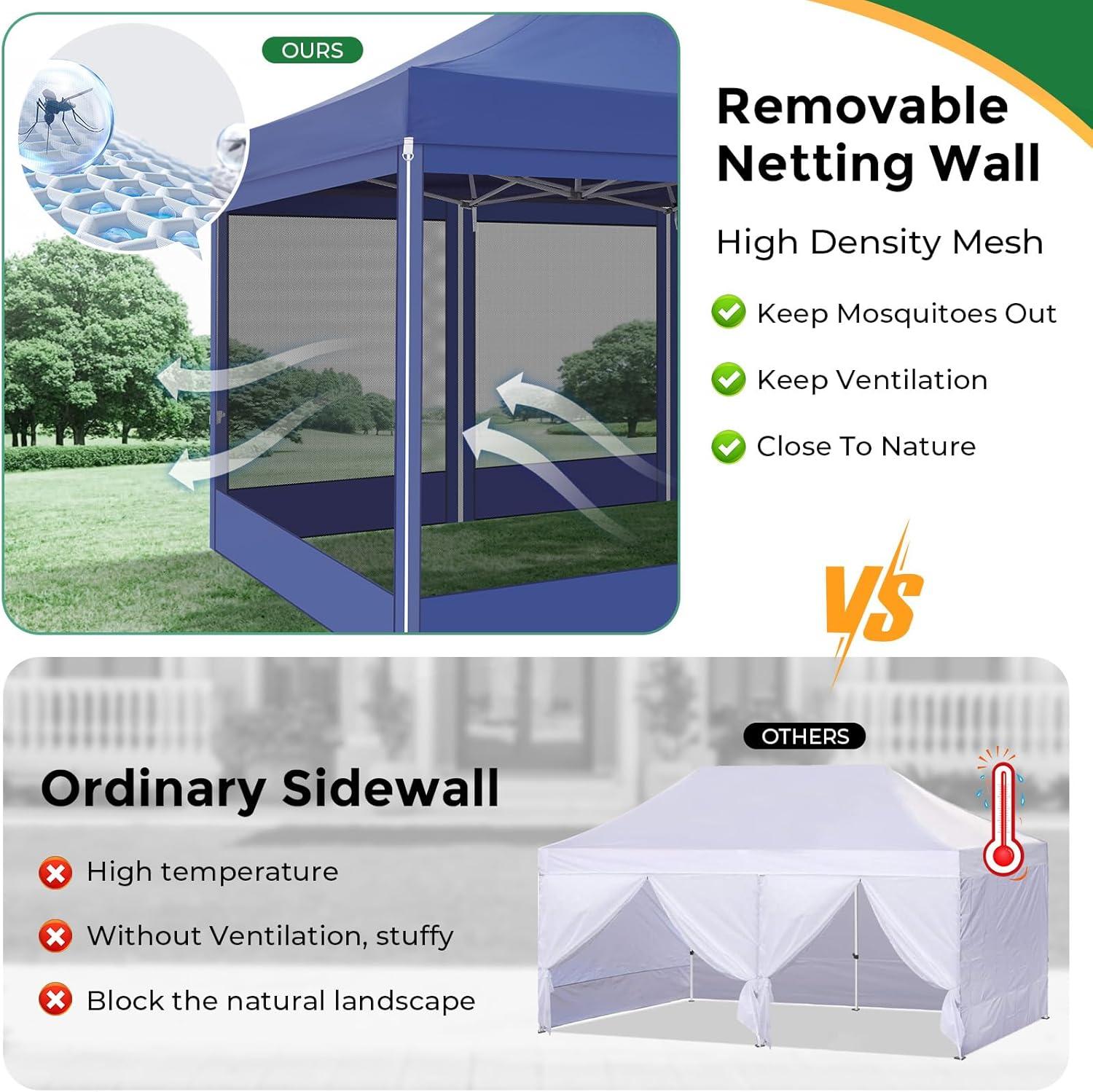 image:imageCOBIZI 10x20 Heavy Duty Pop Up Canopy Tent with 6 Sidewalls Easy Set Up Outdoor Waterproof Screen Commercial Party Tent with Mosquito Netting for Parties Backyard Patio Roller Bag GrayDark Blue